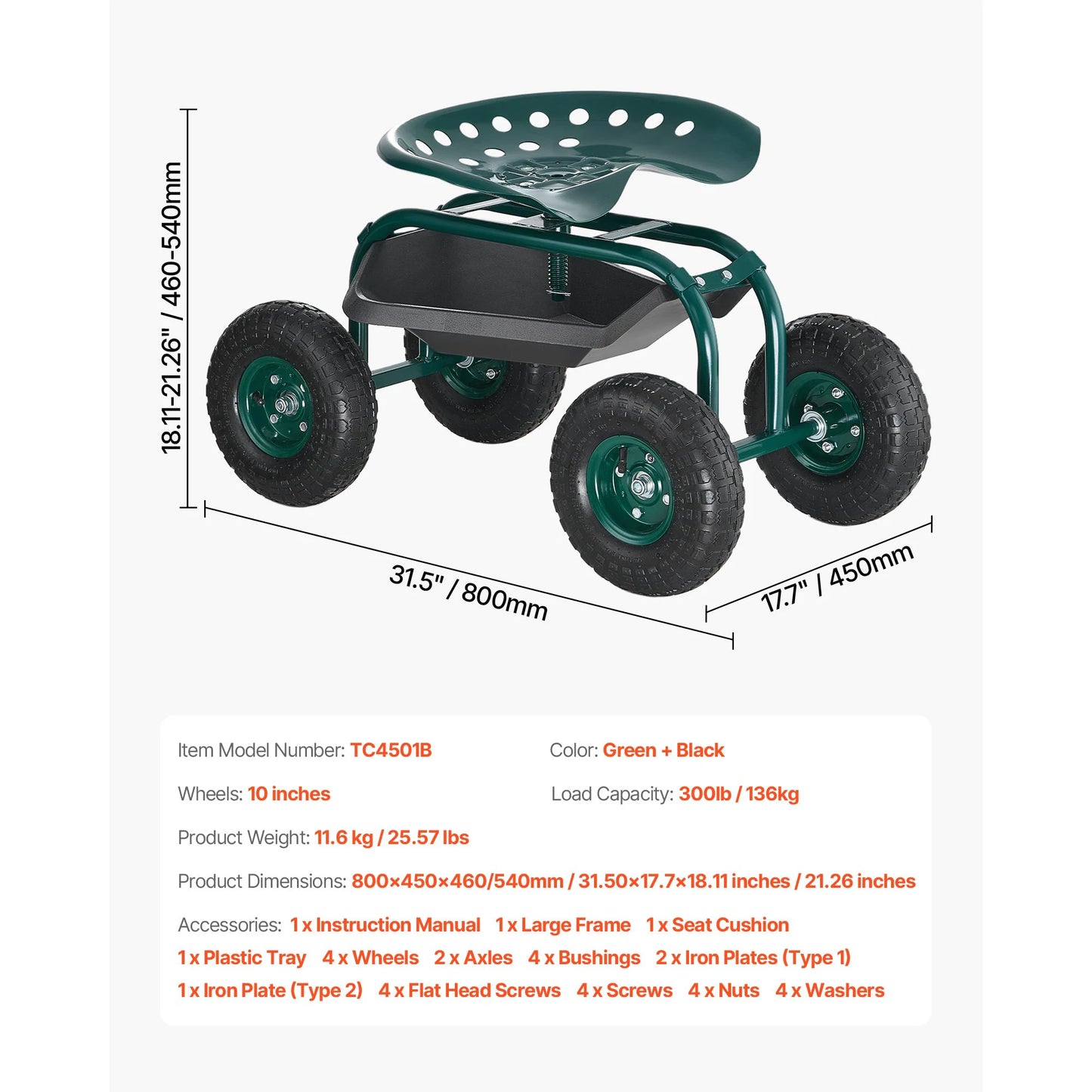 SucceBuy Garden Cart With Seat 2 In 1 Rolling Wagon