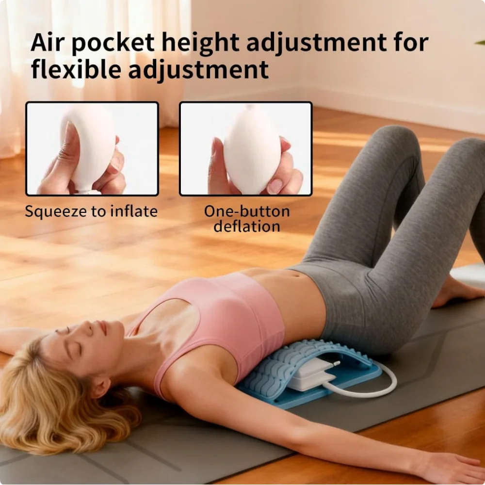 Lower Back Massager Stretcher Adjustable Manual Airbag Lumbar Tractor Ergonomic Lumbar Support Board Ergonomic Lumbar Support Board Comfortable Acupressure Points Ergonomic Design