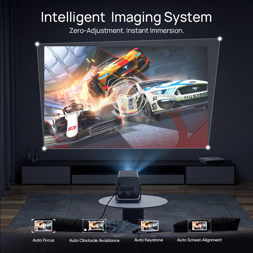 LYNCAST X5AR Short Throw Mini Projector 1080P 8K Decoding, Android 14 5G WiFi 6 Dual Speakers Bluetooth 5.4 for Home Theater
