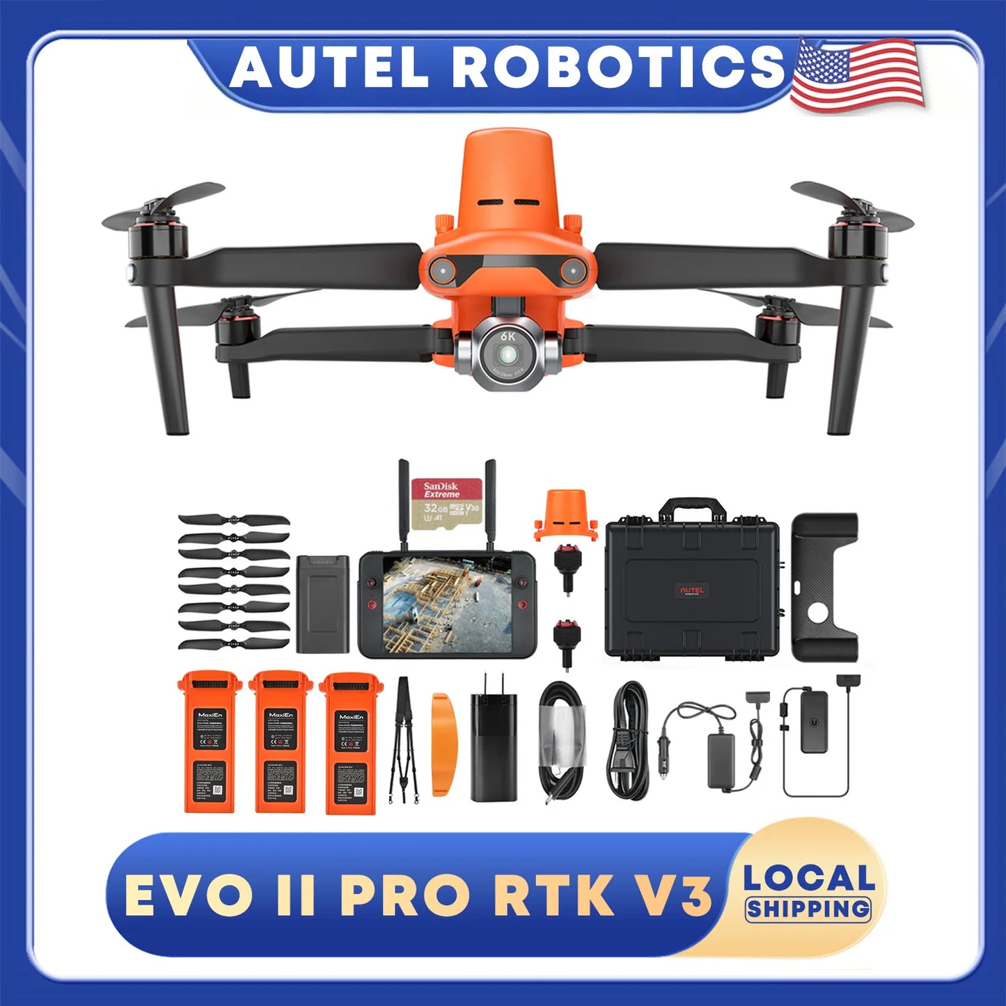 Autel Robotics Drone Evo II Pro RTK V3 4K Professional 1"Cmos 360 °  Obstacle Mapping Professional Surveying Ai Target Recognition