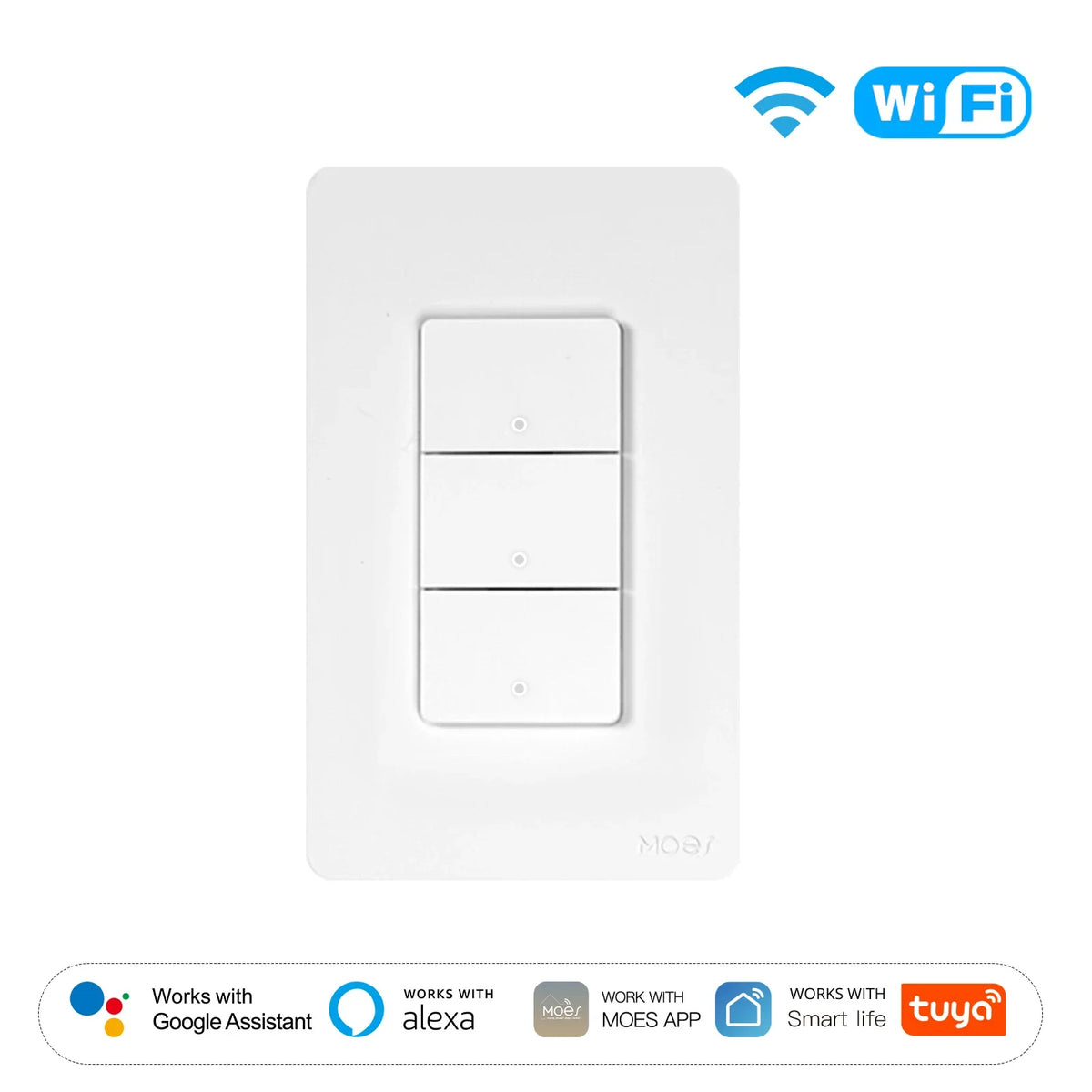 MOES Tuya Wi-Fi Smart Button Wall Switch (US Single-Live/Neutral Wire),Work with Alexa and Google Home,No Neutral Wire Required