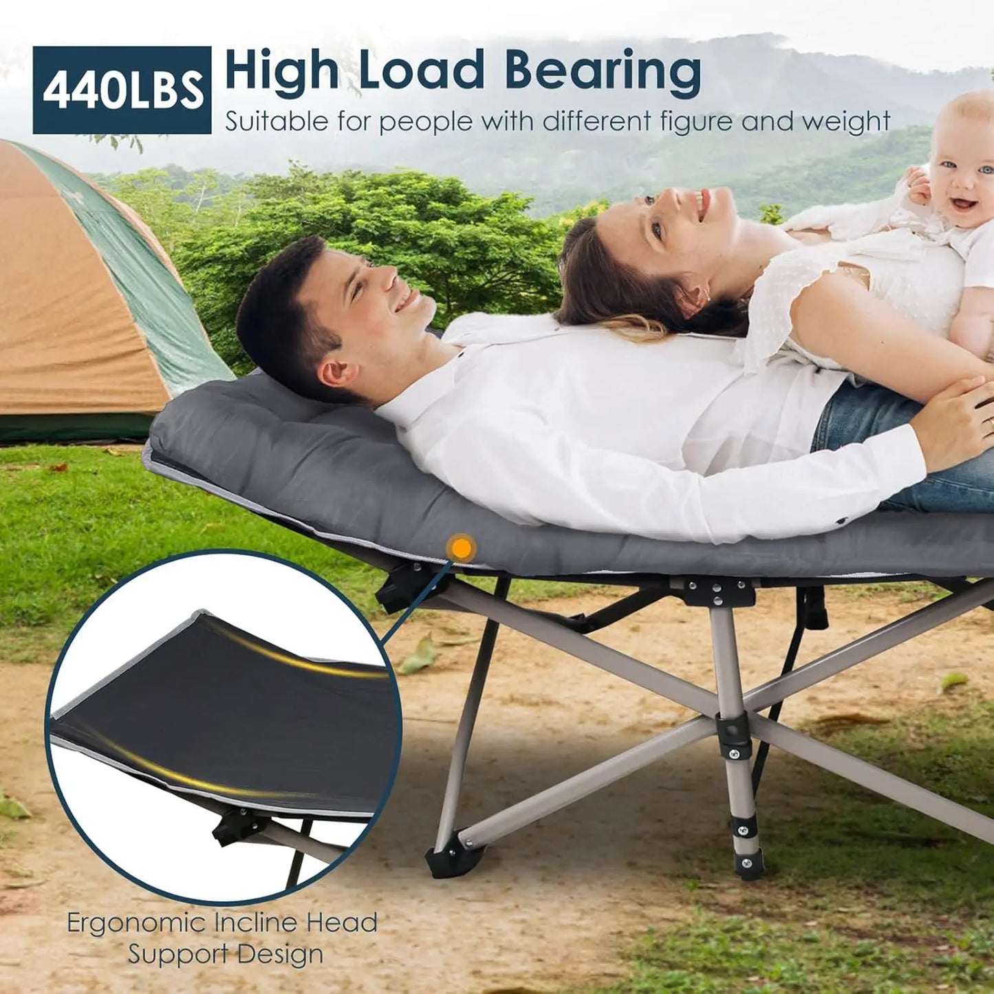 Foldable Portable Bed Outdoor Garden Lounge Chair With Pearl Foam Mattress