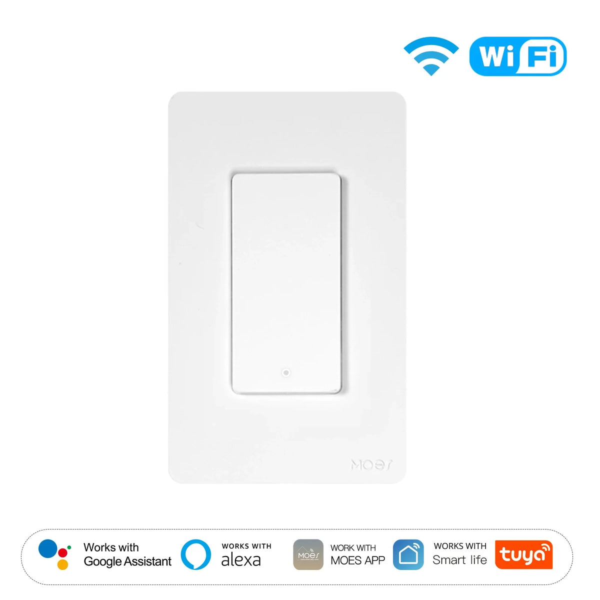 MOES Tuya Wi-Fi Smart Button Wall Switch (US Single-Live/Neutral Wire),Work with Alexa and Google Home,No Neutral Wire Required