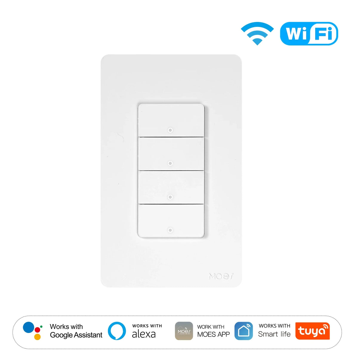 MOES Tuya Wi-Fi Smart Button Wall Switch (US Single-Live/Neutral Wire),Work with Alexa and Google Home,No Neutral Wire Required