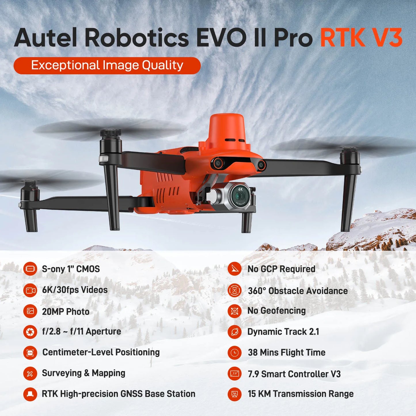 Autel Robotics Drone Evo II Pro RTK V3 4K Professional 1"Cmos 360 °  Obstacle Mapping Professional Surveying Ai Target Recognition
