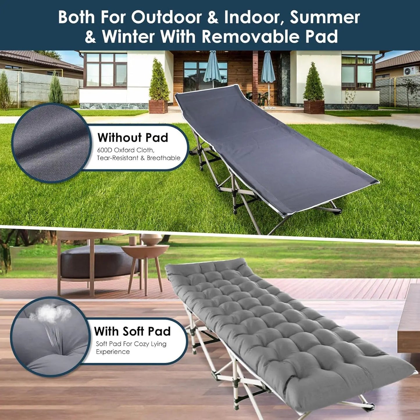 Foldable Portable Bed Outdoor Garden Lounge Chair With Pearl Foam Mattress