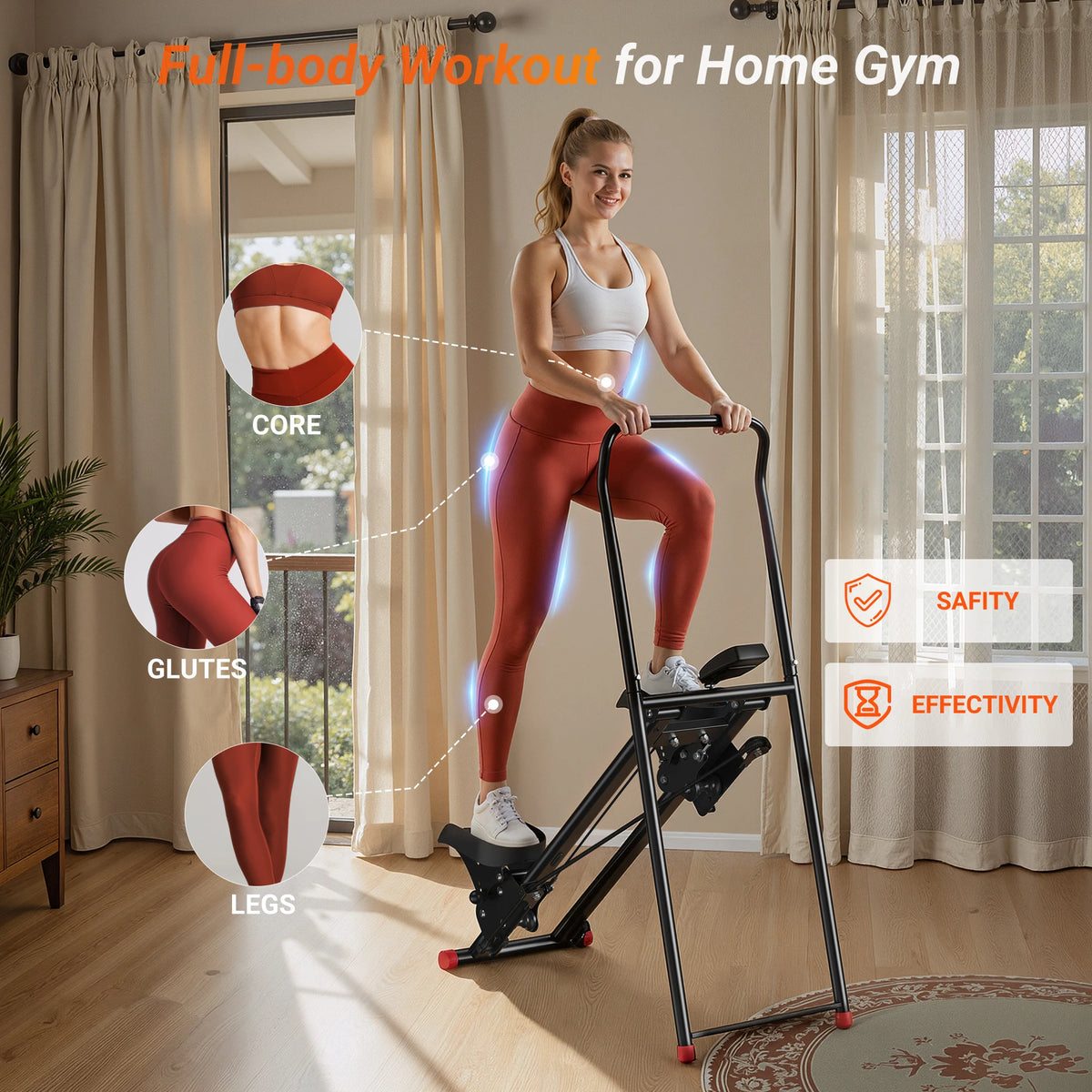MERACH Stair Stepper with Handlebar for Home Use Foldable Low Impact Stair Climber Machine 300 lbs Capacity Full Body Workout Adjustable Resistance LCD Monitor Vertical Fitness Stepper for Seniors Women & Small Spaces