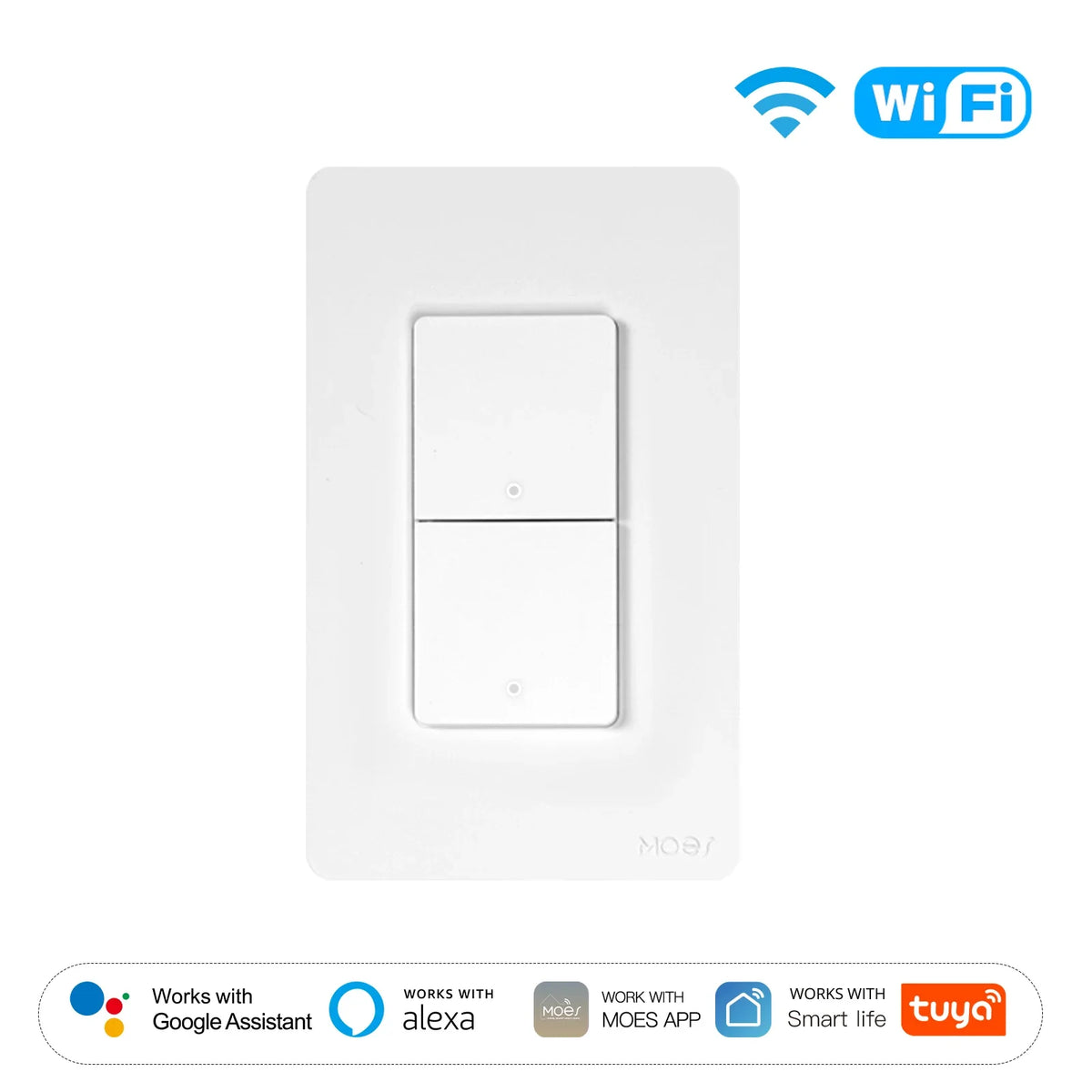 MOES Tuya Wi-Fi Smart Button Wall Switch (US Single-Live/Neutral Wire),Work with Alexa and Google Home,No Neutral Wire Required