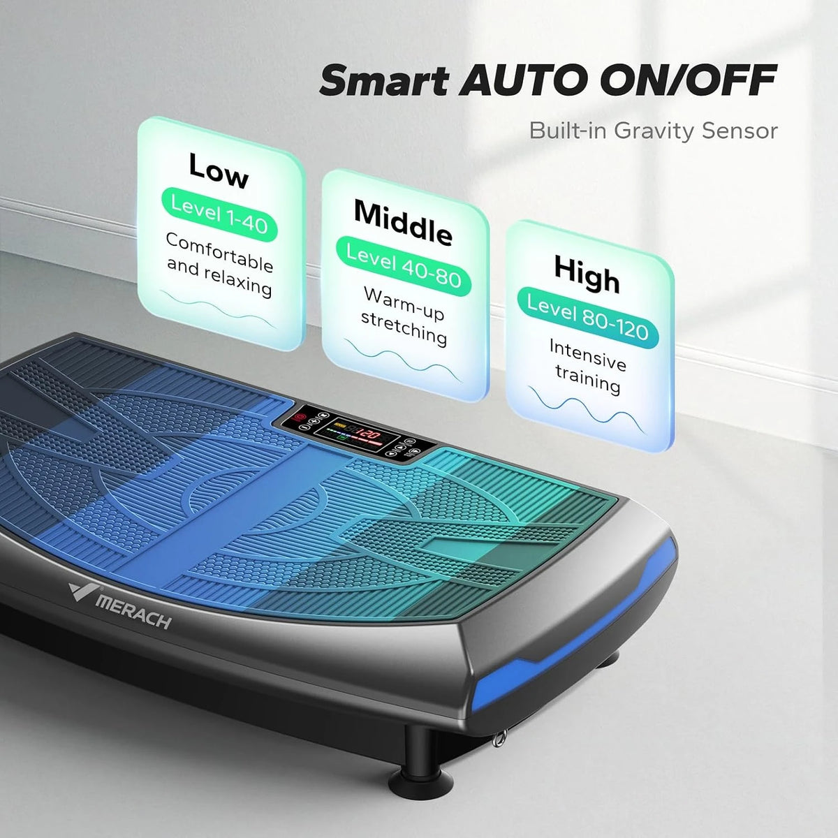 Merach 4D Vibration Plate Exercise Machine Full Body Workout Equipment Shake Board with 450lbs Capacity 120 Speeds 7 Vibrating Modes & 3 Presets 2 Resistance Bands Bluetooth Vibration Fitness Platform for Weight Loss Fat Burn