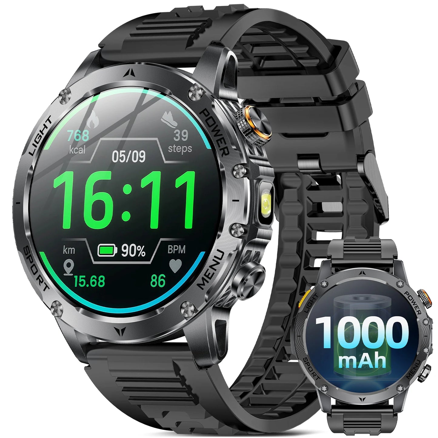 Military Smartwatch For Men 100 Plus Sport Modes Waterproof Bluetooth