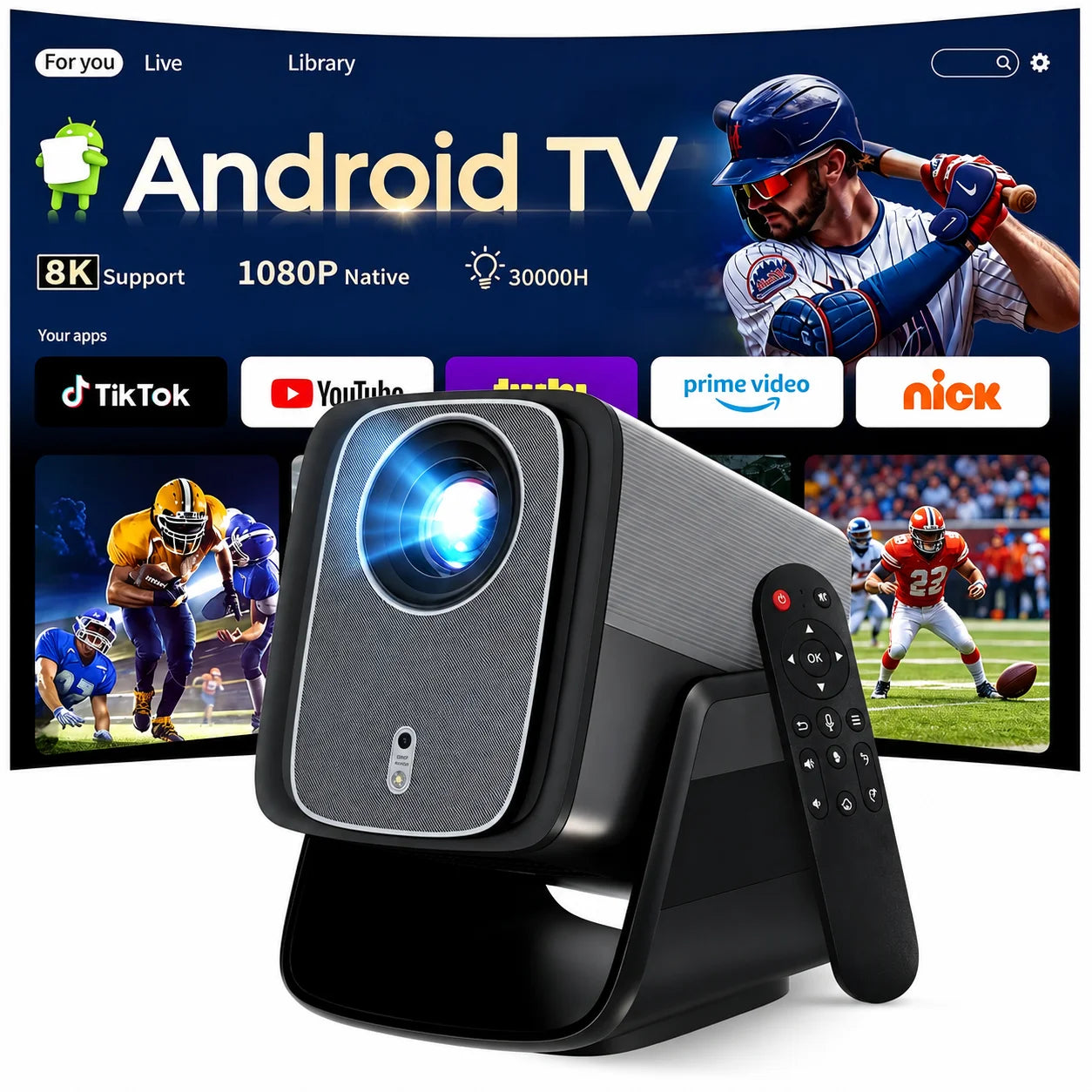 X5AR 8K Decoding Projector Native 1080P, Android 14 5G WiFi 6 BT5.4, Smart Auto Keystone Portable for Home Theater & Camping