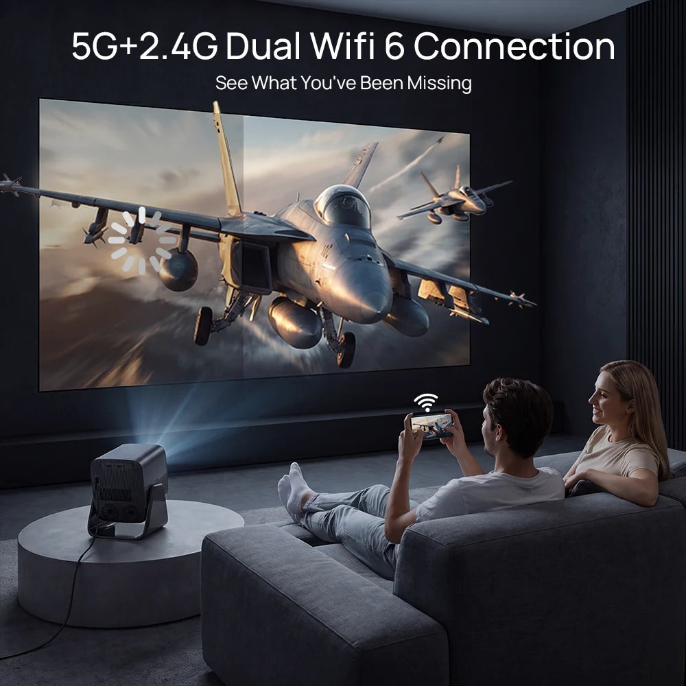 LYNCAST X5AR Short Throw Mini Projector 1080P 8K Decoding, Android 14 5G WiFi 6 Dual Speakers Bluetooth 5.4 for Home Theater