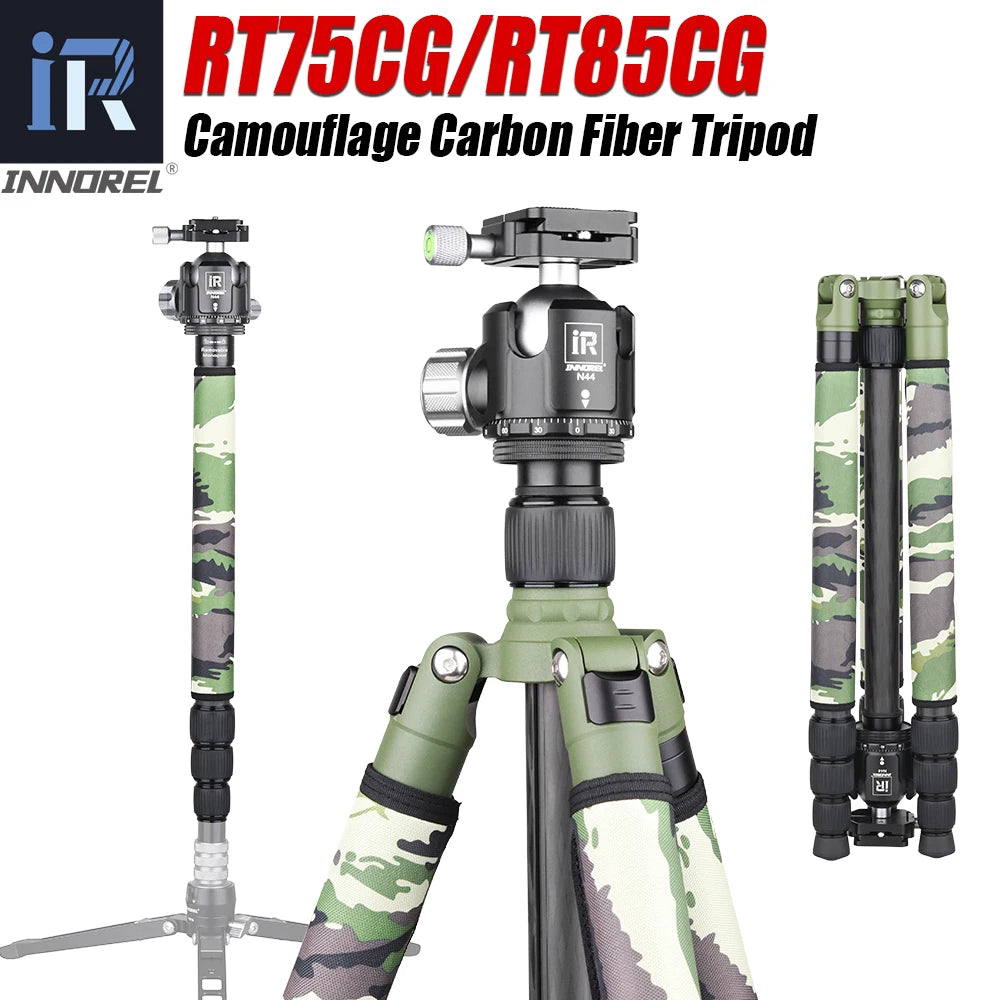 RT75/85CG Camouflage Carbon Fiber Tripod Monopod for DSLR Camera Professional Heavy Stand Support Add Panoramic Low Profile Head