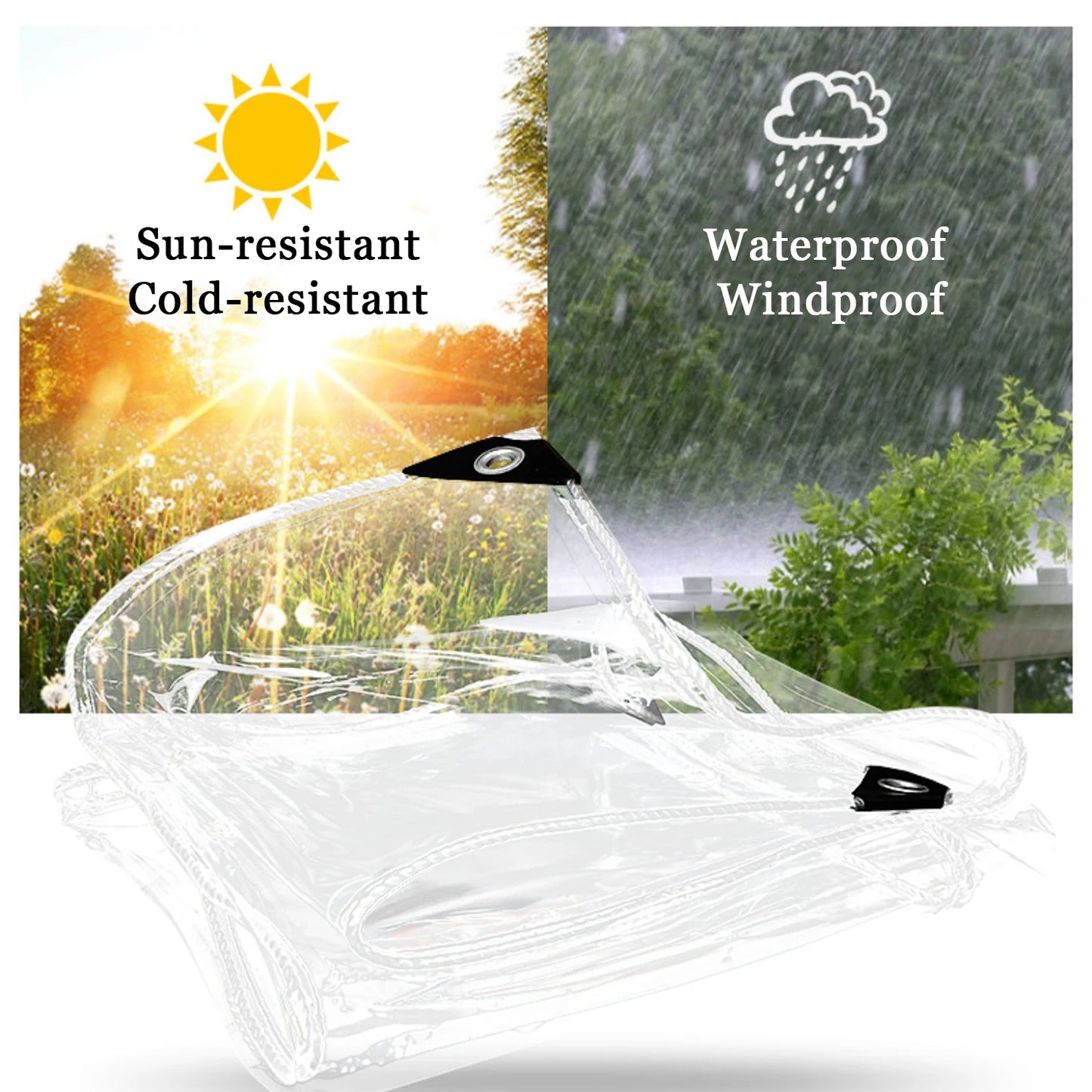 Clear PVC Tarpaulin Heavy Duty Waterproof Grommets Ropes