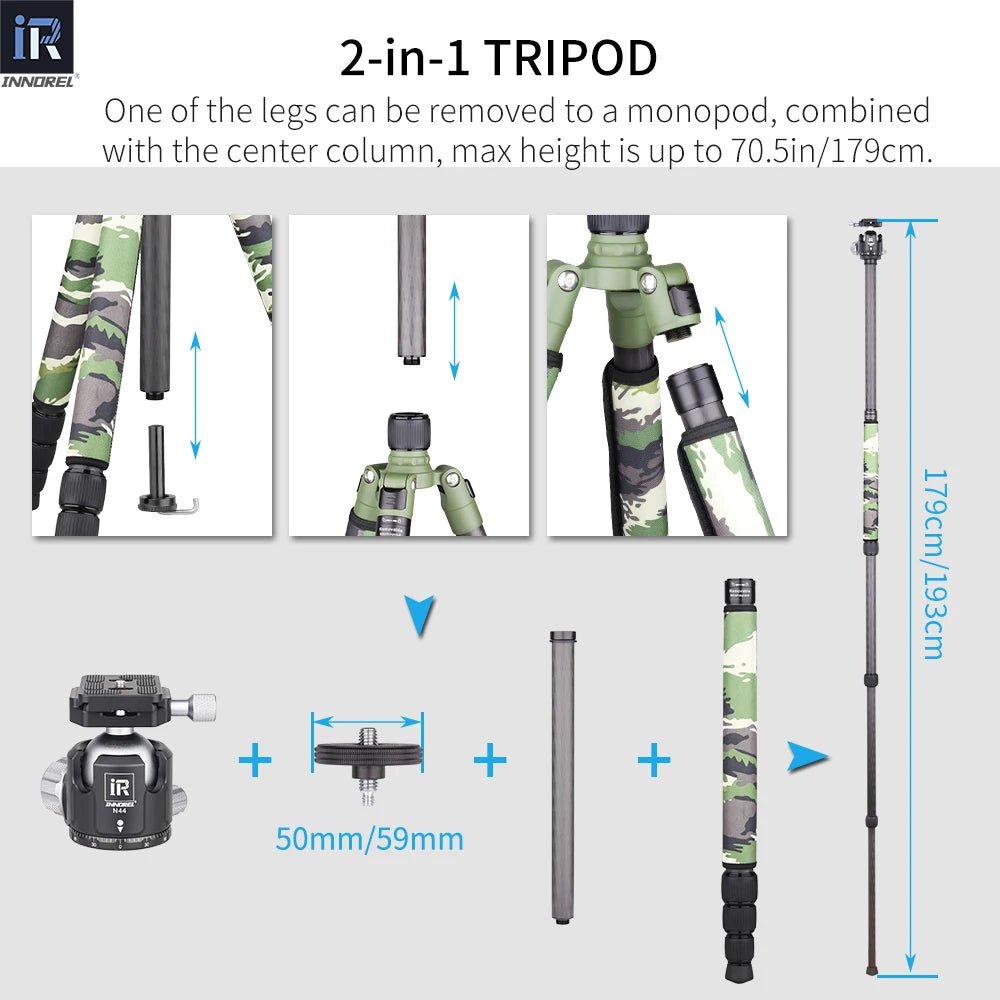 RT75/85CG Camouflage Carbon Fiber Tripod Monopod for DSLR Camera Professional Heavy Stand Support Add Panoramic Low Profile Head
