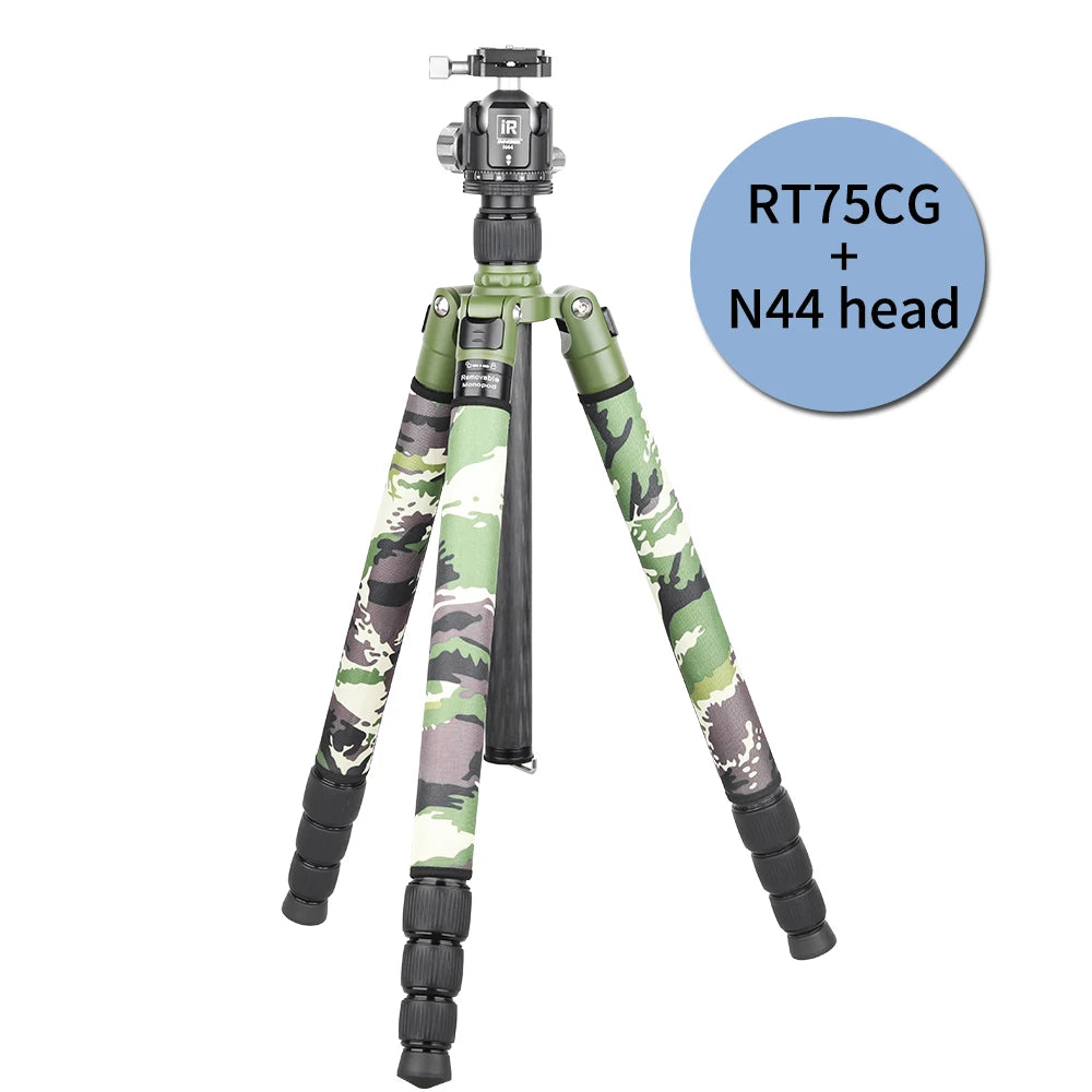 RT75/85CG Camouflage Carbon Fiber Tripod Monopod for DSLR Camera Professional Heavy Stand Support Add Panoramic Low Profile Head