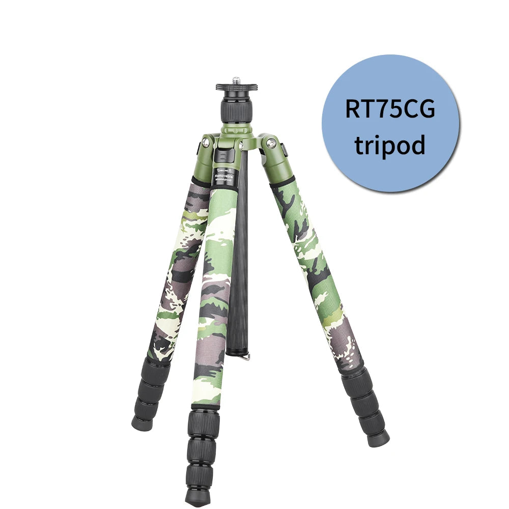 RT75/85CG Camouflage Carbon Fiber Tripod Monopod for DSLR Camera Professional Heavy Stand Support Add Panoramic Low Profile Head