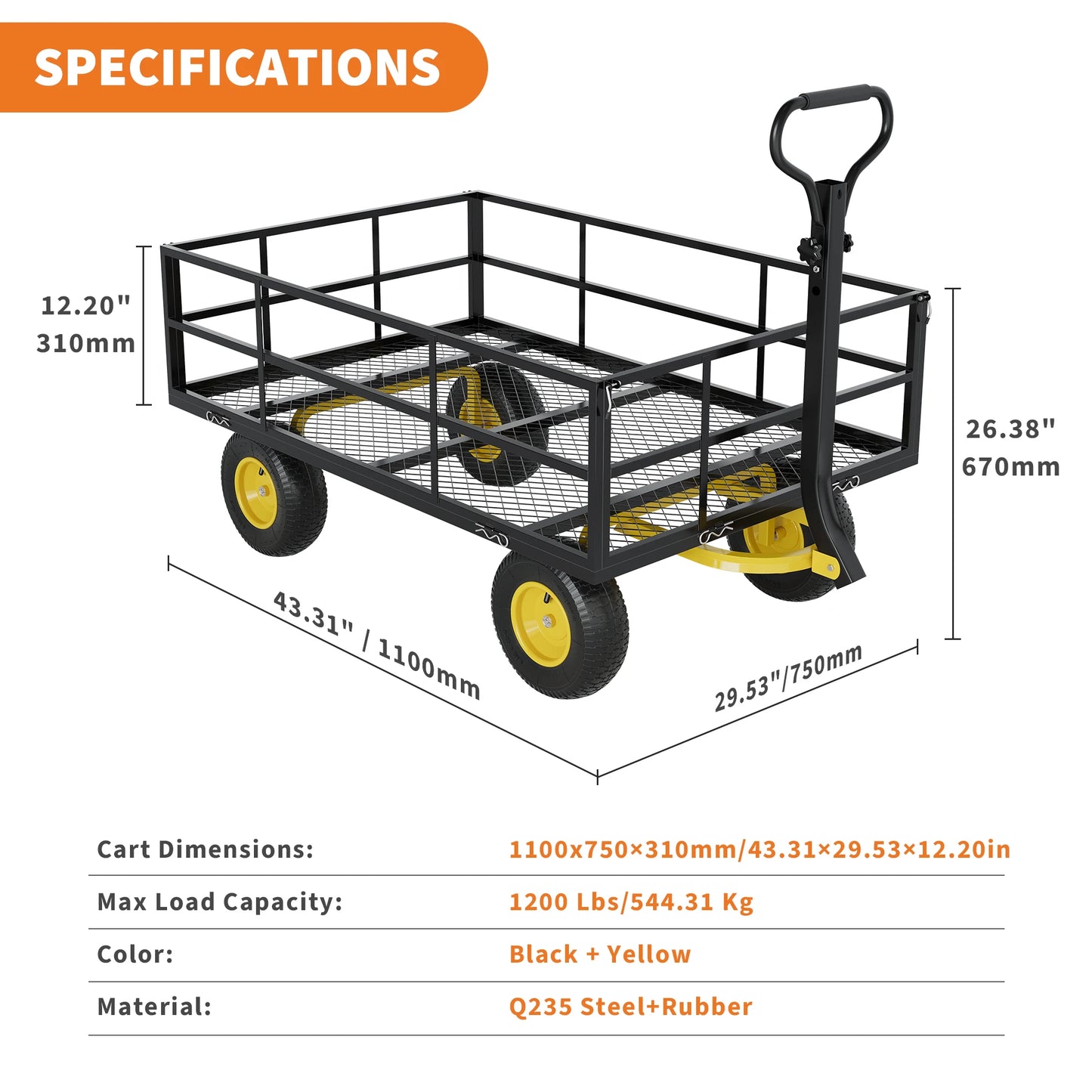HiMISS Heavy Duty Garden Cart 1200 Pounds Capacity Wagon