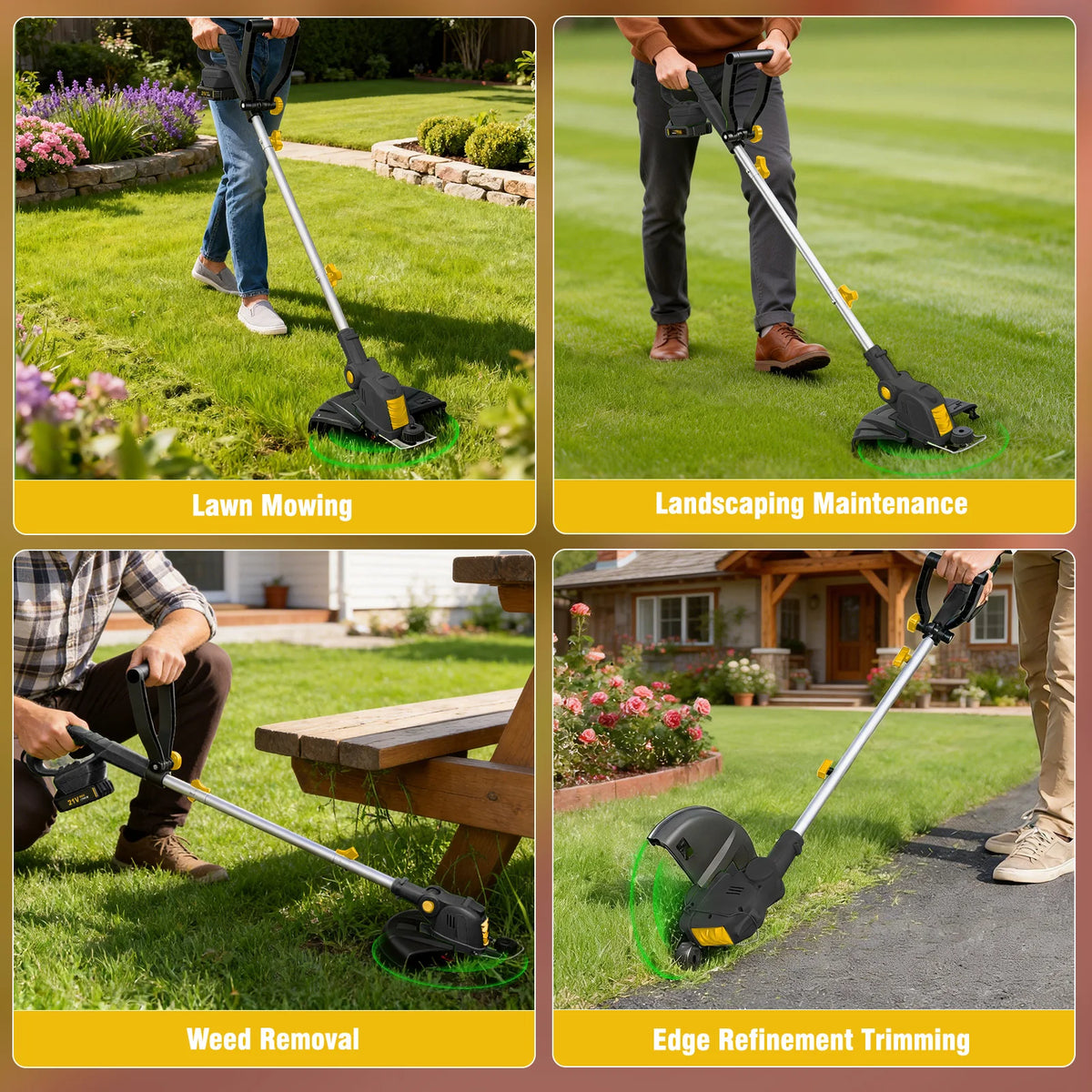 3 In1 Cordless String Trimmer 12-Inch 90° Rotatable Electric Lawn Mower Lightweight Brushless 9650RPM 10 Spools 2x2.0Ah Batteries & Charger for Lawn Garden Power Tool