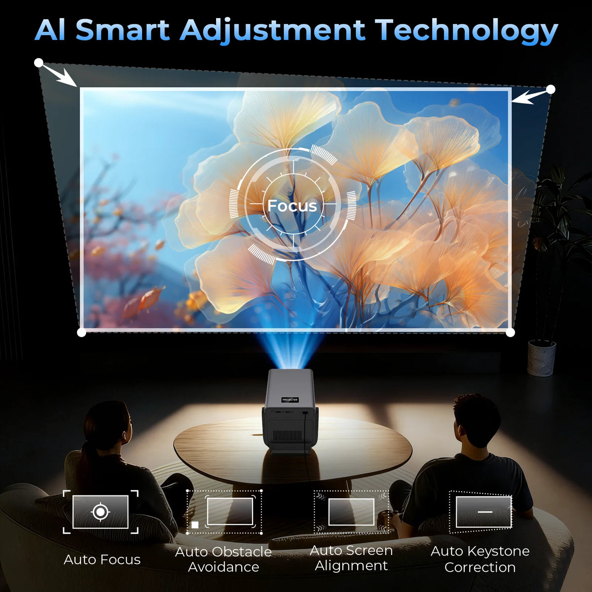 LynCast Android 14 Projector Native 1080P 8K Decoding Auto Focus
