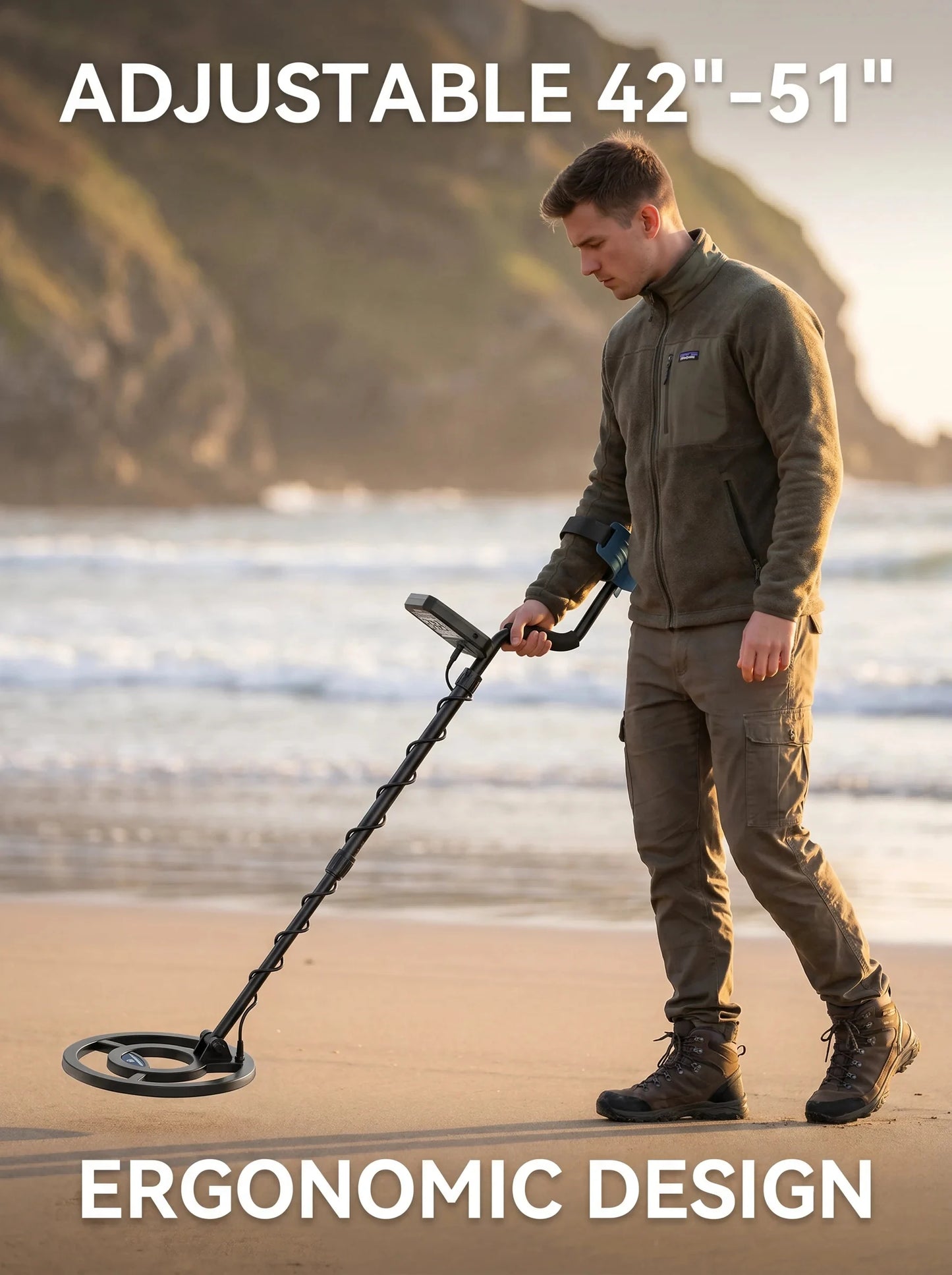 SUNPOW Metal Detector, Entry Level for Kids & Adults, 8" IP68 Waterproof Coil, Rechargeable 4 Modes 20H Runtime Lightweight LCD, Family Outdoor Beach Treasure Hunting
