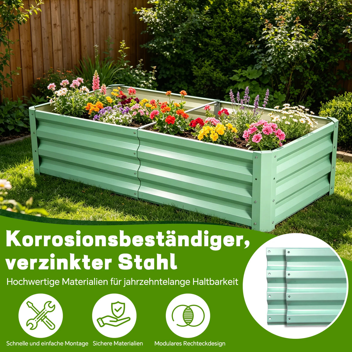 Galvanized Raised Garden Bed Metal Planter Box for Outdoor Planting of Flowers Plants Vegetables And Herbs - Rust-Proof Durable And Easy to Assemble with Detailed Instructions