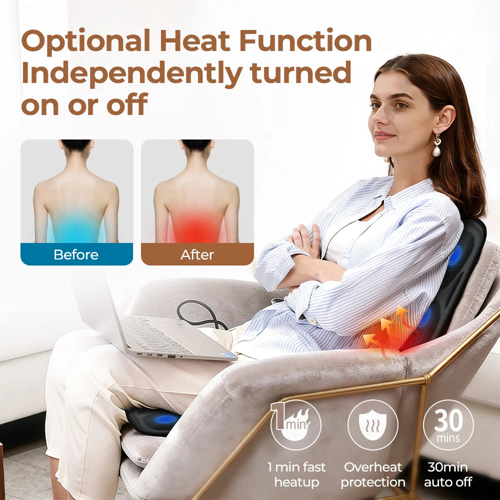 HIMOUTA Back And Shoulder Massager With Heat Deep Tissue Vibration Chair Pad