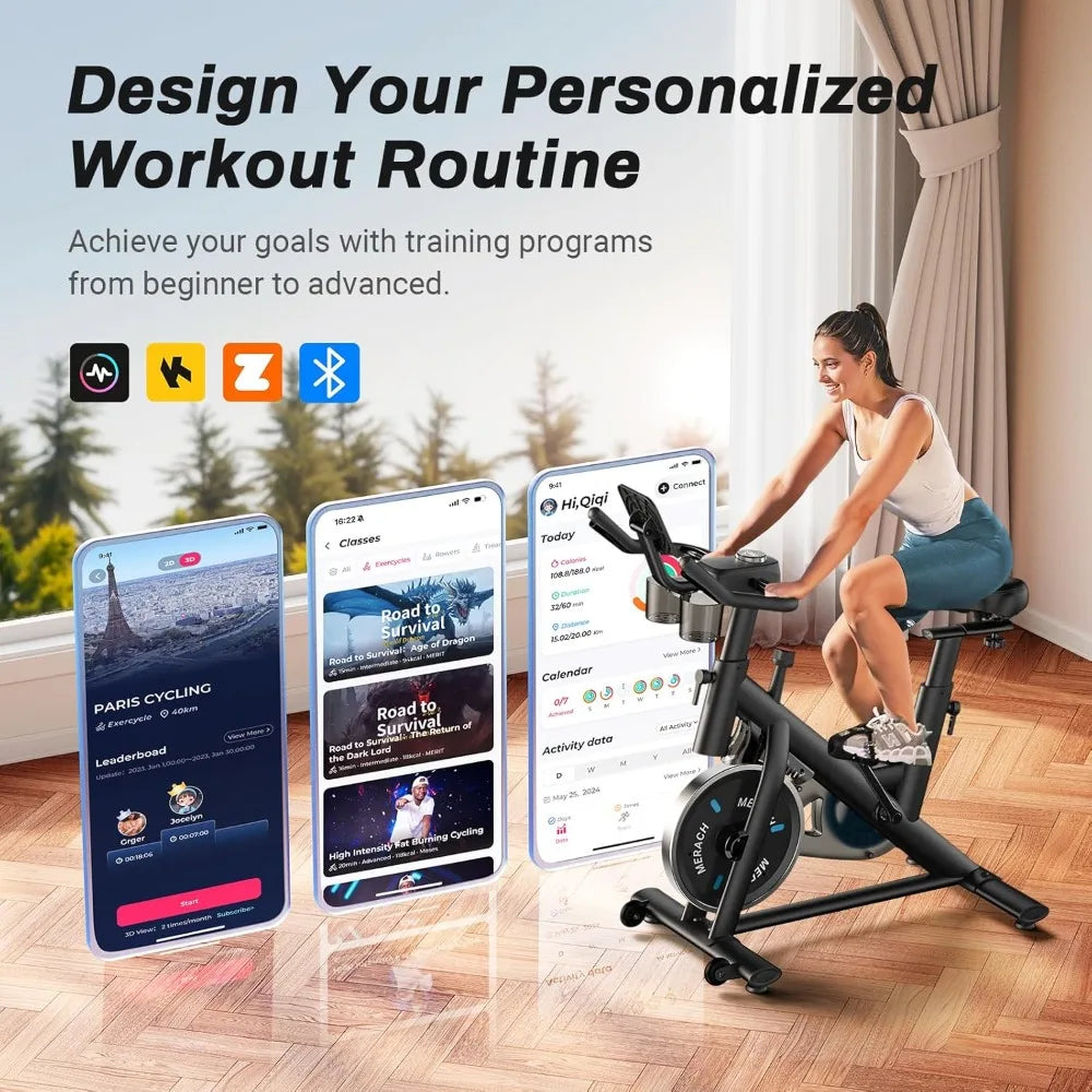 Magnetic Exercise Bike with Brake Pad & App, Low Noise Indoor Cycling Bike, 300lbs Capacity, Tablet Mount & Fitness Courses