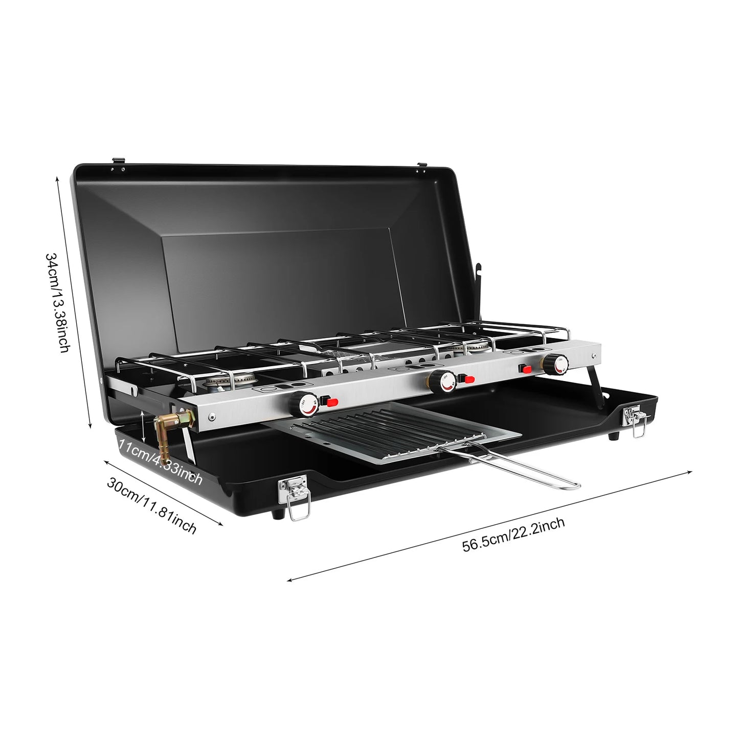 Portable Gas Camping Stove 3 Burner 4.5KW Piezo Ignition Tabletop