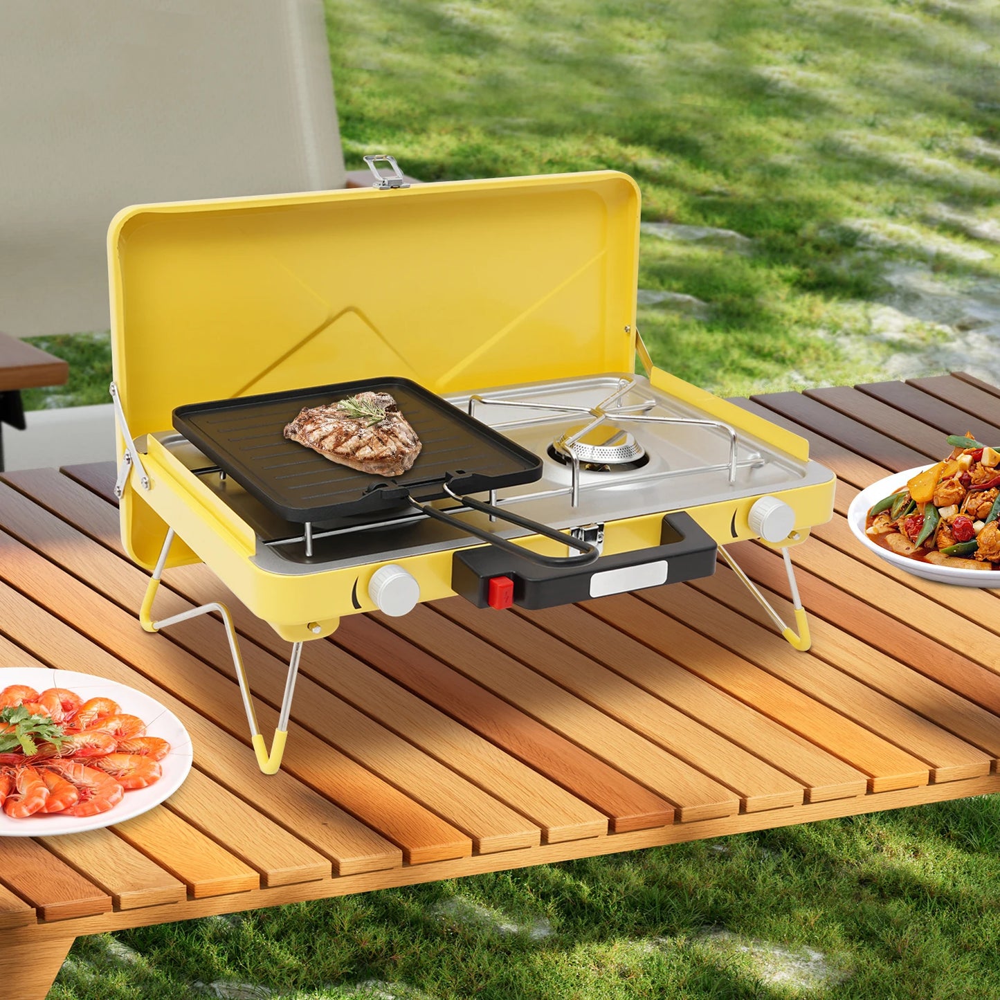 2 Burner Camping Stove 3500W Portable Gas Grill With Piezo Ignition