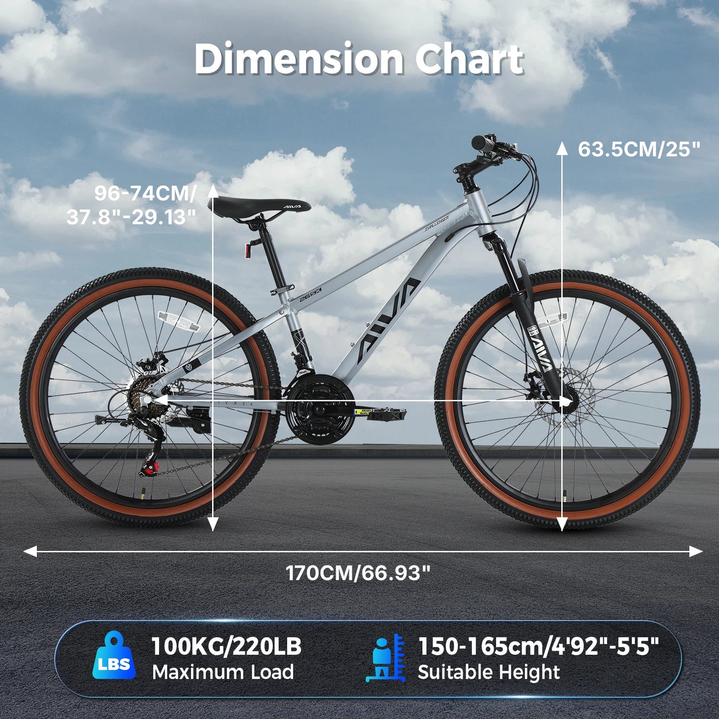 Aluminum Hardtail Mountain Bike Dual Disc Brakes 21 Speed
