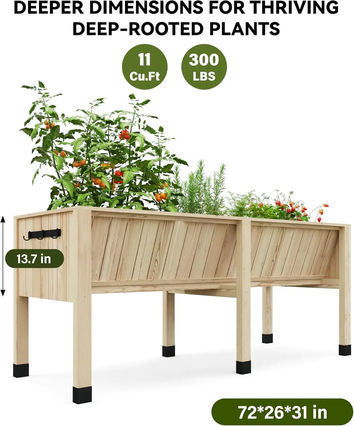 Wood Planter Box Stand Garden And Balcony Large Veg Planting Box with Hooks Raised Garden Beds Reusable Square Flower Grow Pot Home Courtyard Planting Planters Equipment