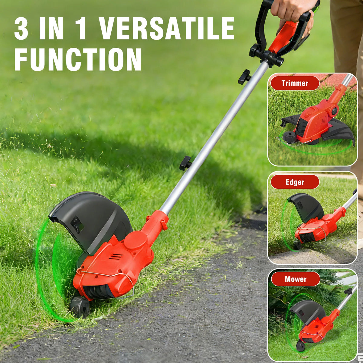 12-Inch Cordless String Trimmer 90° Rotatable Lawn Mower 9650RPM10 Spools 2x2.5Ah Batteries & Charger for Lawn Garden Tools