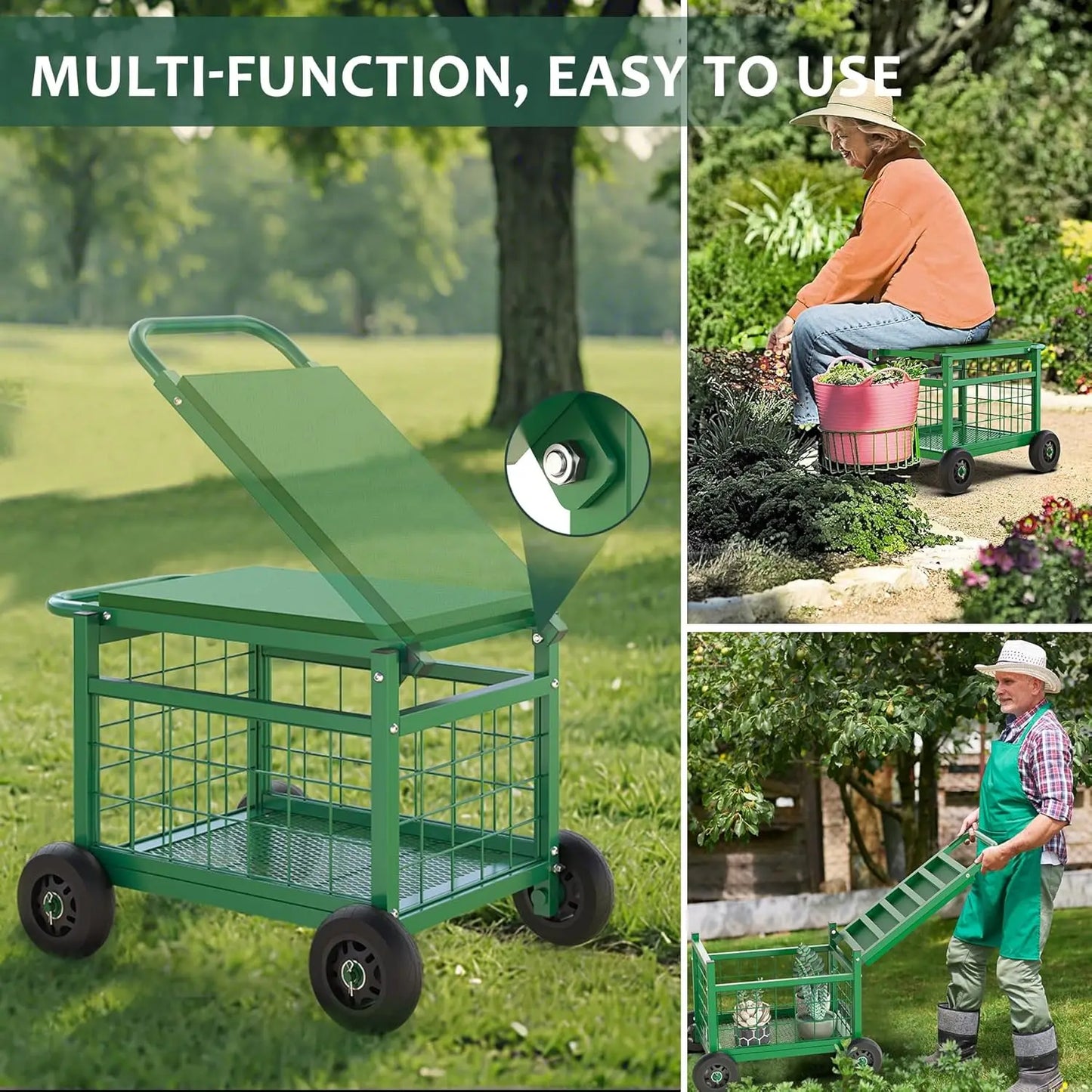 Rolling Garden Work Seat With Wheels Heavy Duty Cart Stool