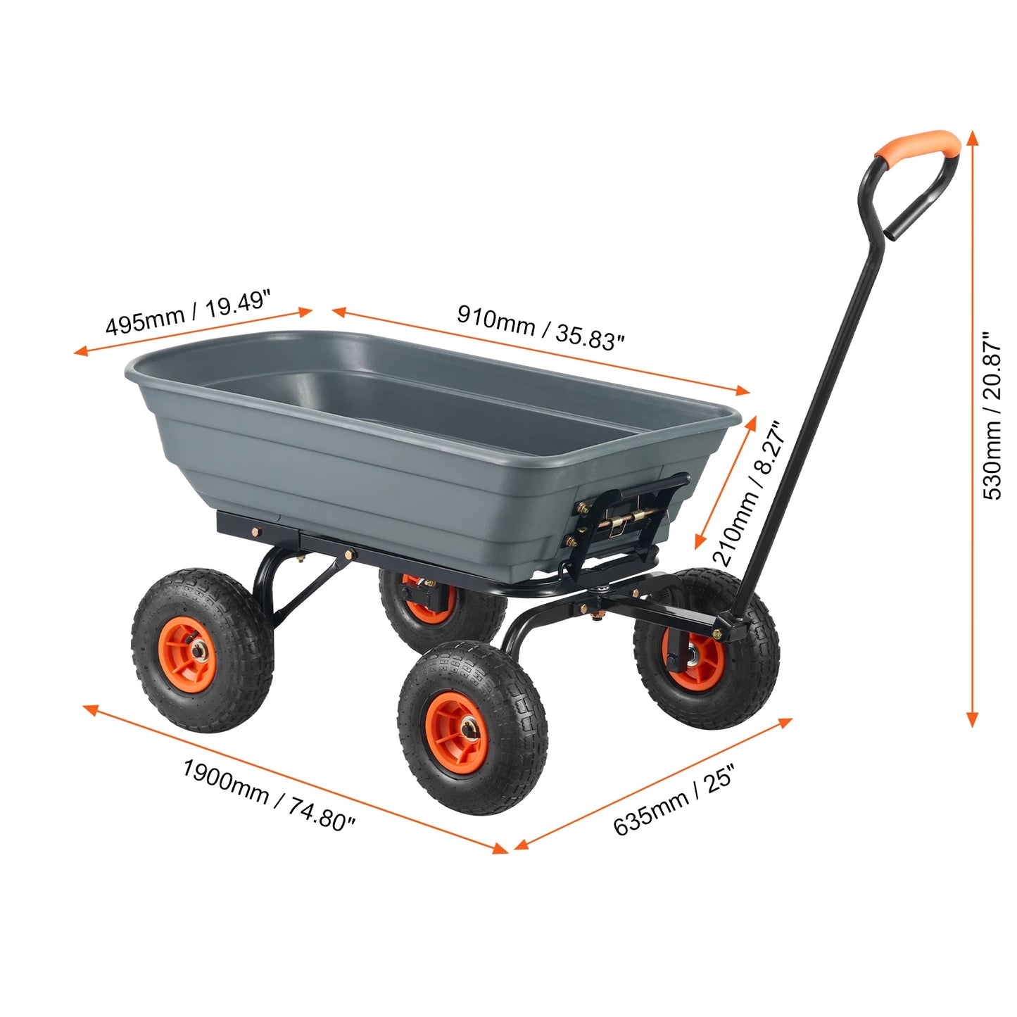 SucceBuy Poly Garden Dump Cart With 2 In 1 Convertible Handle