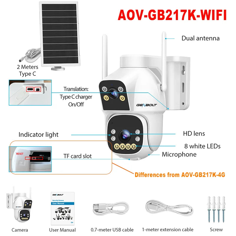 GENBOLT 2.5K AOV WiFi Solar Security Camera Outdoor Wireless, 7/24 Recording 3MP+3MP IP Surveillance Camera with 90FT AI Detection, 8W 15600mAh Battery Powered Camera CCTV 2.4&5GHz Dual Band WiFi