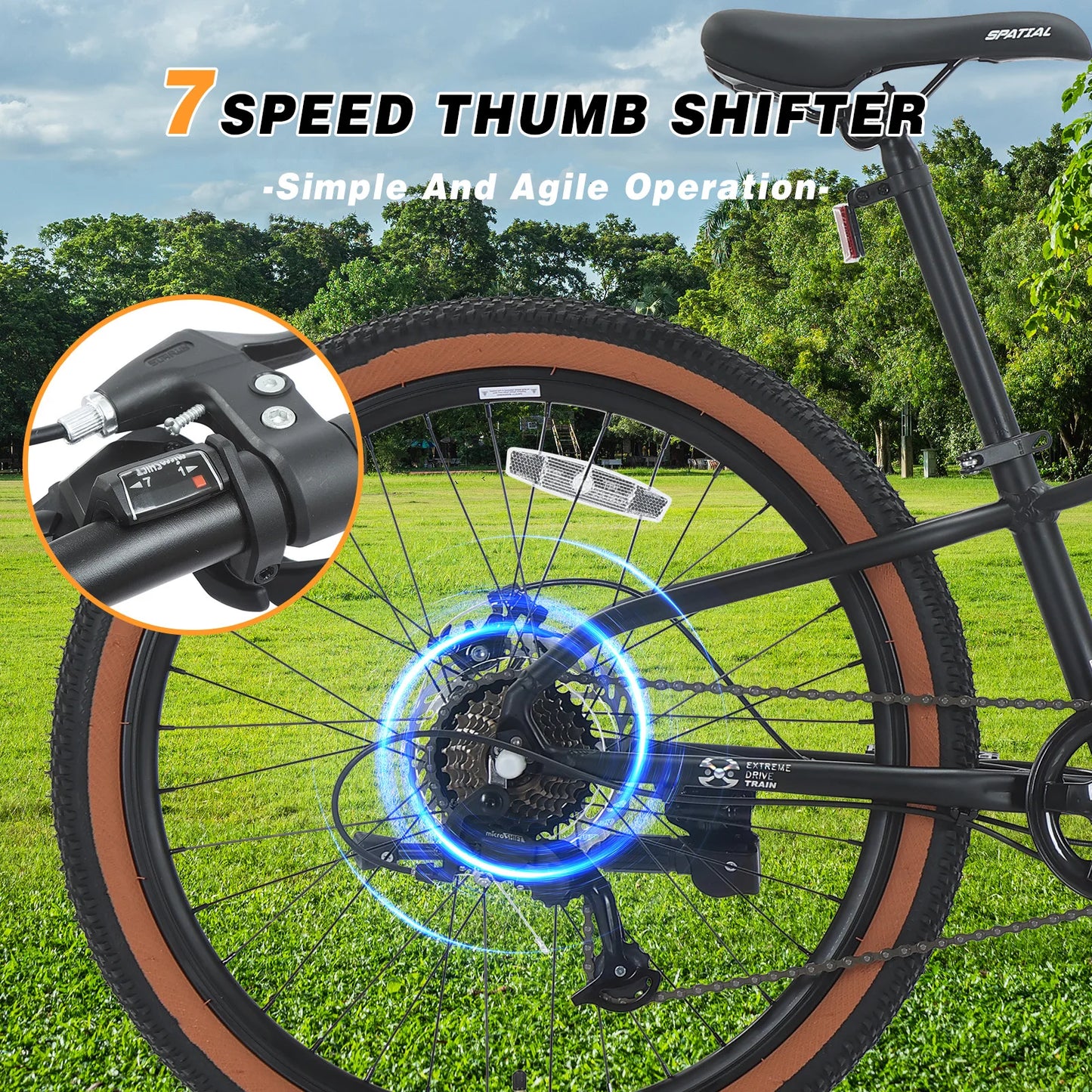 Spatial 7 Speed Aluminum Hardtail Mountain Bike With Disc Brakes