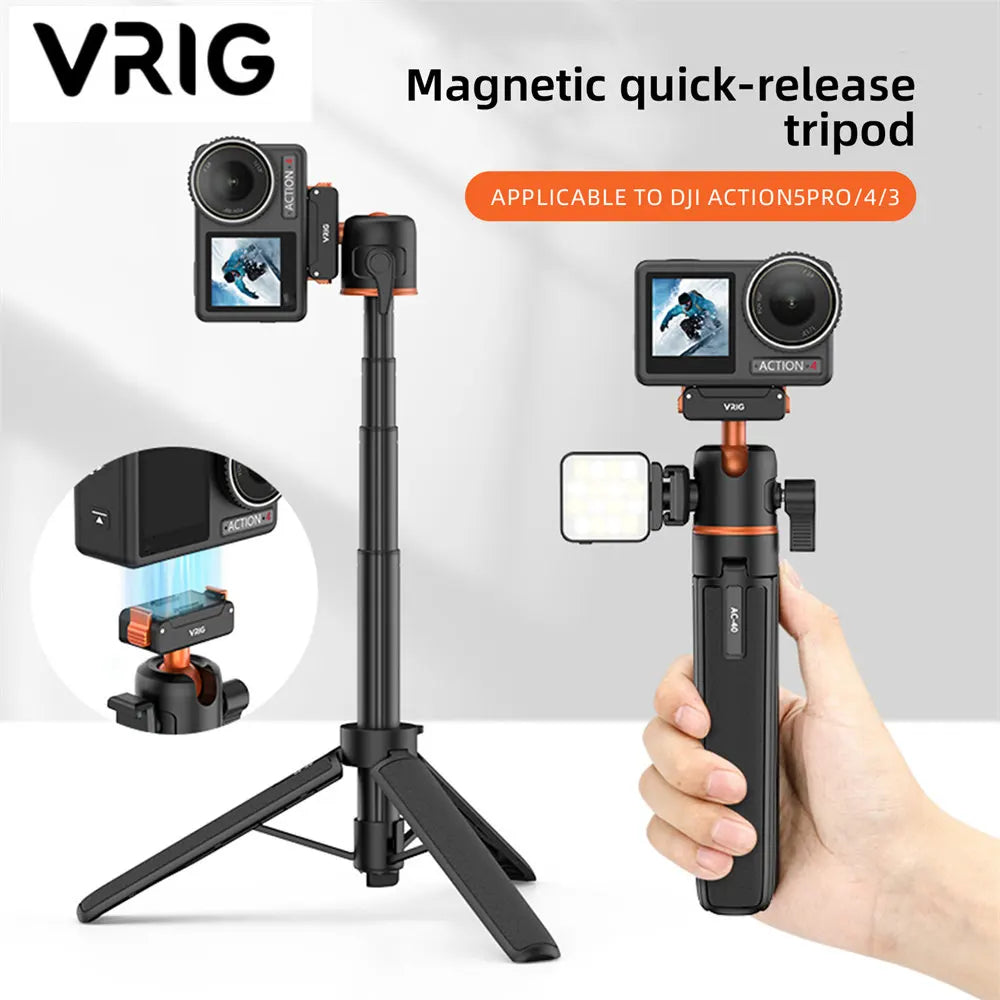 Vrig Magnetic Quick Release Tripod 360 Ballhead Cold Shoe Selfie