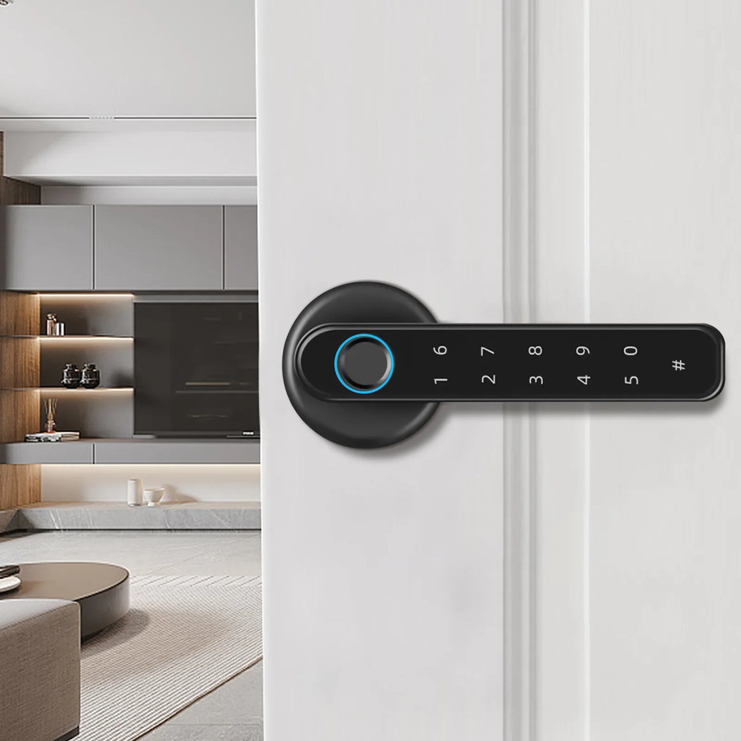 Black Fingerprint Smart Door Lock Biometric Access with Multi-Function Handle