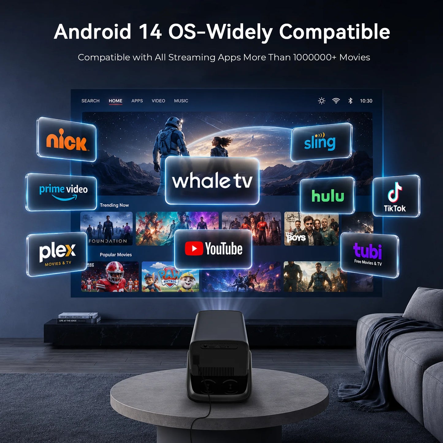 X5AR 8K Decoding Projector Native 1080P, Android 14 5G WiFi 6 BT5.4, Smart Auto Keystone Portable for Home Theater & Camping