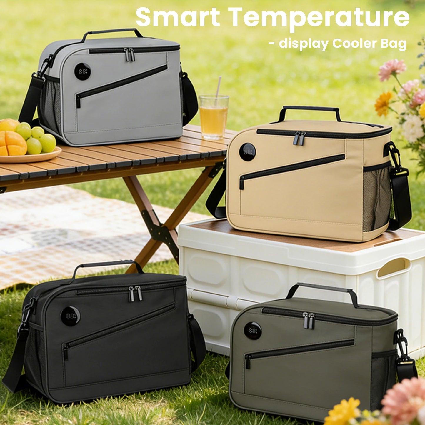 ALIILEE Cooler Bag With Temperature Display Insulated Lunch Tote