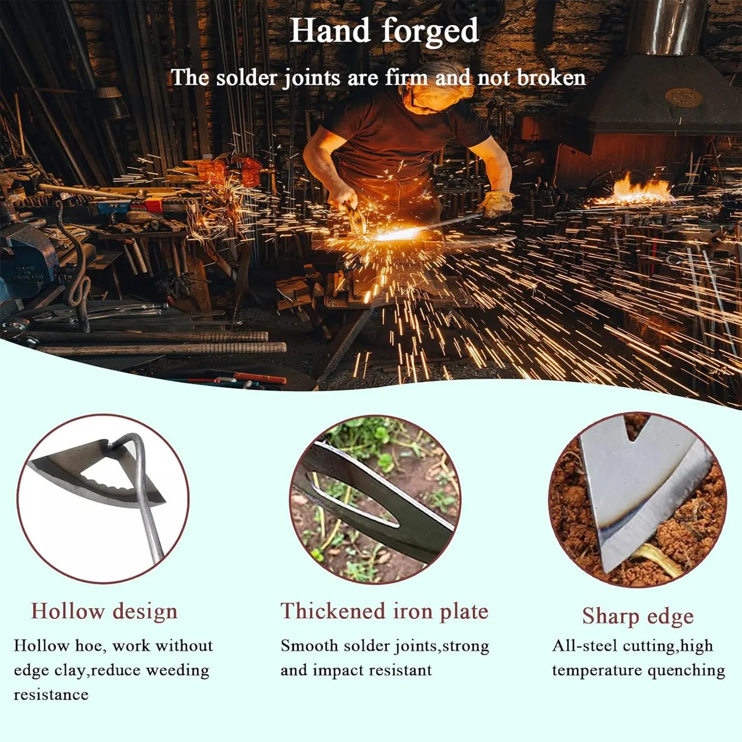 All Steel Hollow Garden Hoe Sharp Weeding Tool For Soil Loosening