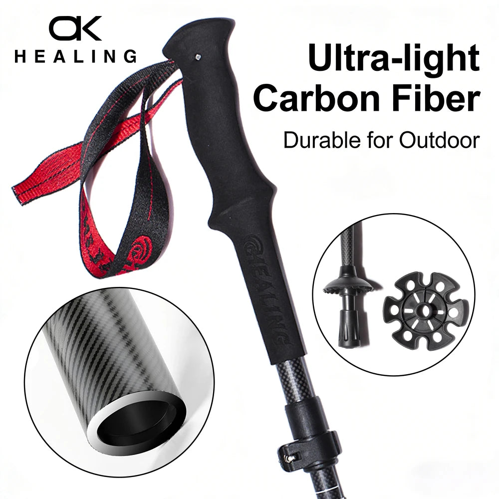 OKHEALING Ultralight Carbon Fiber Trekking Poles Telescopic Folding