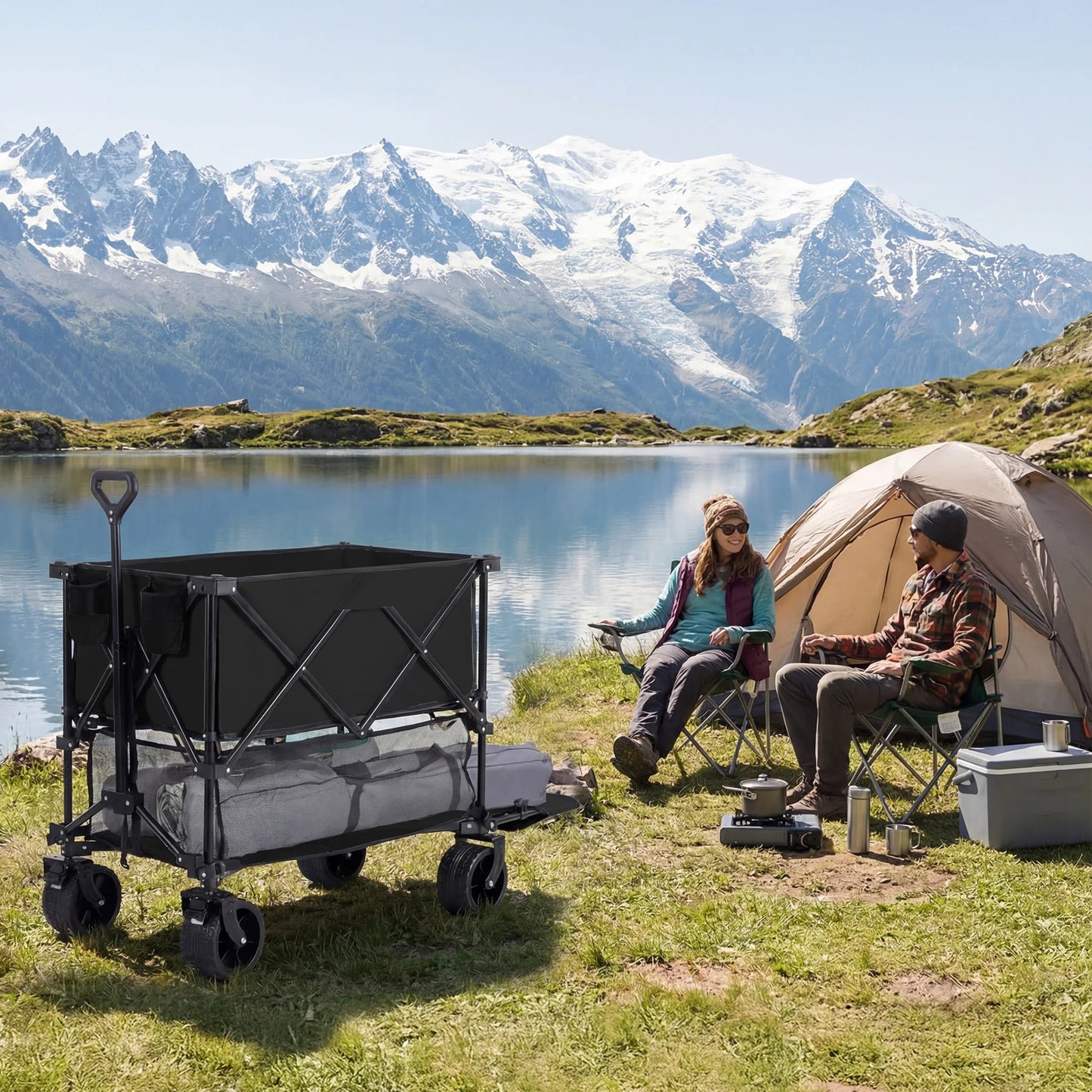 JHK Outdoor Double Decker Wagon Cart 440 Lb Capacity