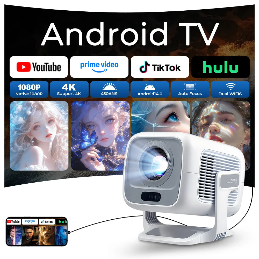 LynCast Auto Focus Projector Native 1080P Android Portable