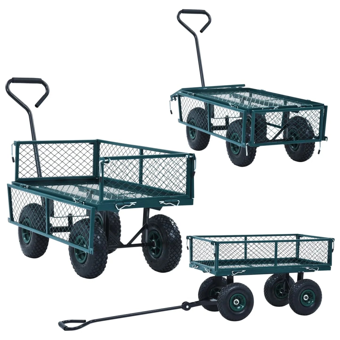 Heavy Duty Garden Cart 350kg Capacity With Removable Mesh Sides For Flatbed