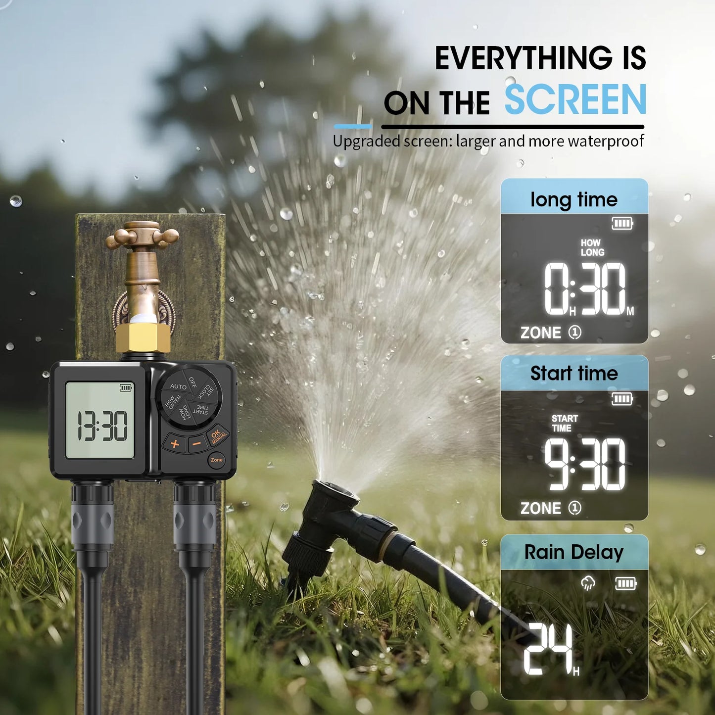 INSOMA IPX6 Garden Water Timer With Display USB C Rechargeable