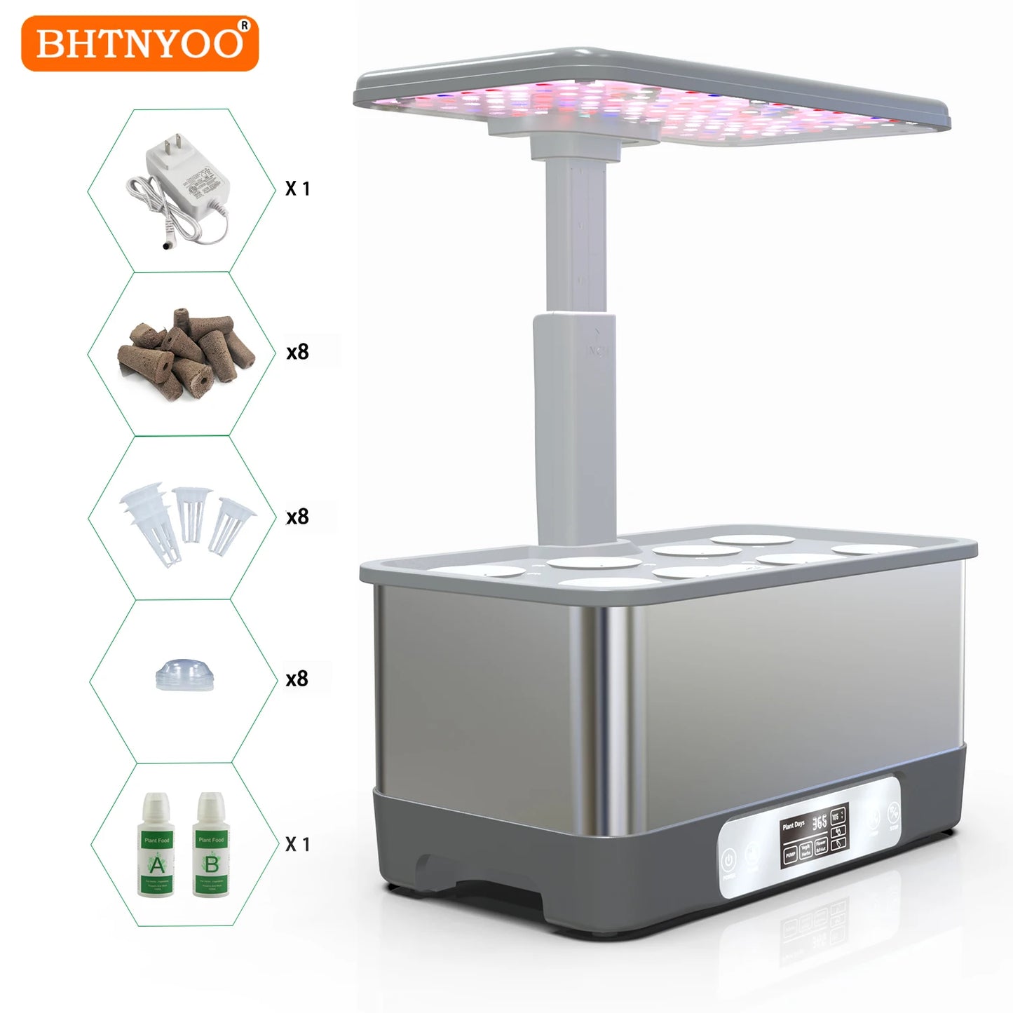 BHTNYOO Indoor Hydroponic Herbs Garden Kit With 8 Pods LED Light