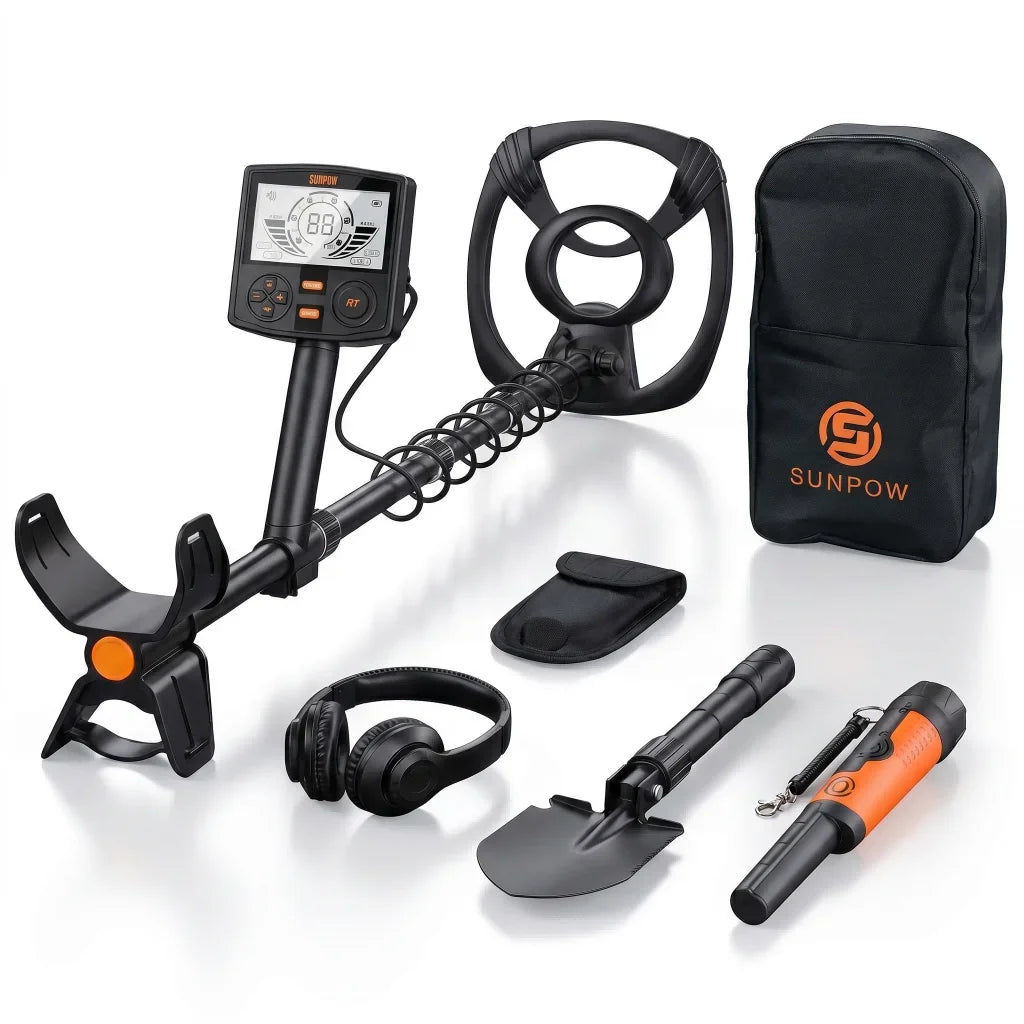 SUNPOW Professional Underground Metal Detector for Adults, 12" (30cm) Waterproof Coil High Precision, 5 Modes Dual Backlit LCD DSP, Adjustable 48-150cm for Gold Treasure Hunting