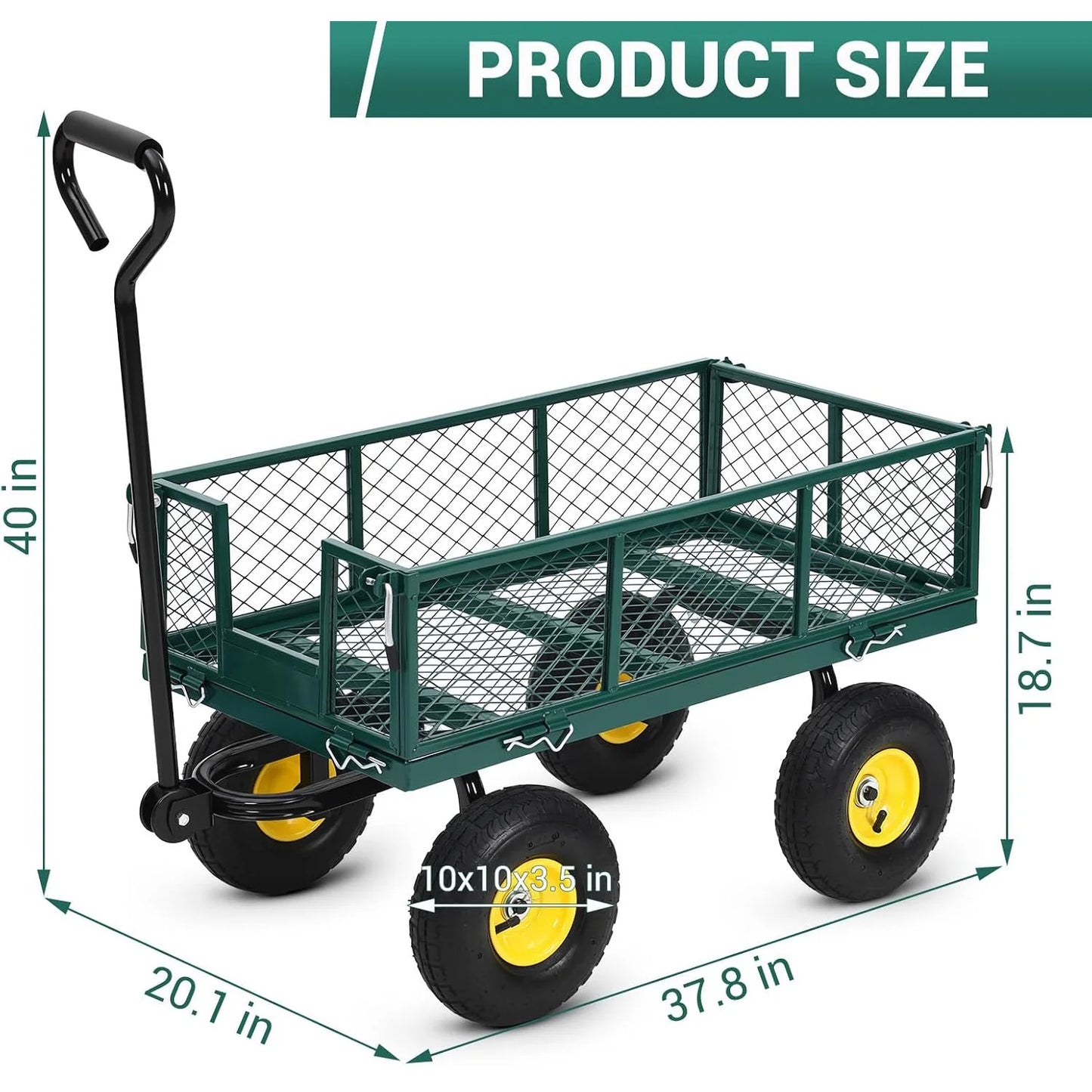 HiMISS Heavy Duty Steel Garden Cart All Terrain Wagon